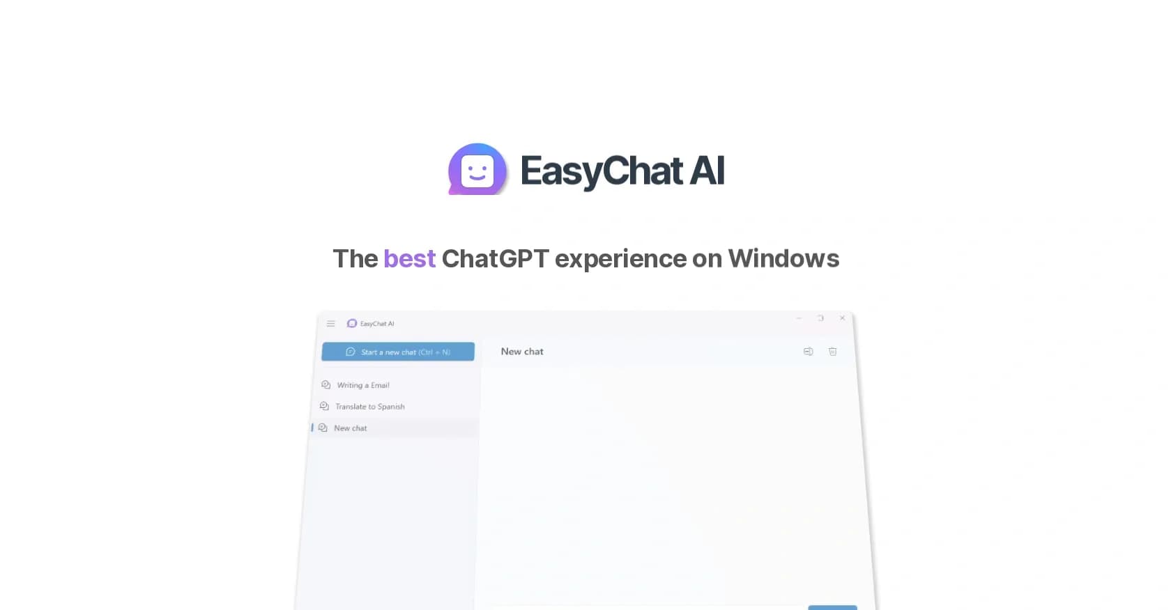 EasyChat AI homepage screenshot — Revolutionize ChatGPT on Windows: Fast, responsive, stunning