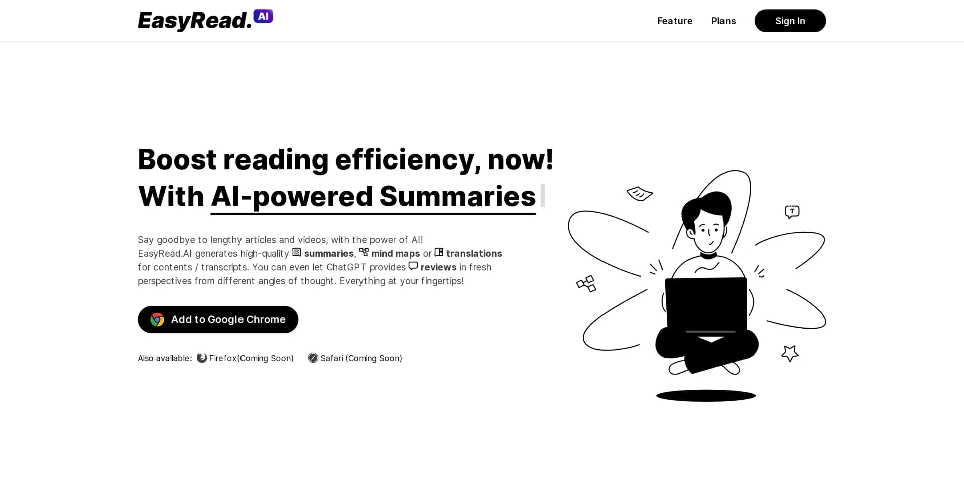 EasyRead homepage screenshot — AI-powered summaries for faster, smarter reading.