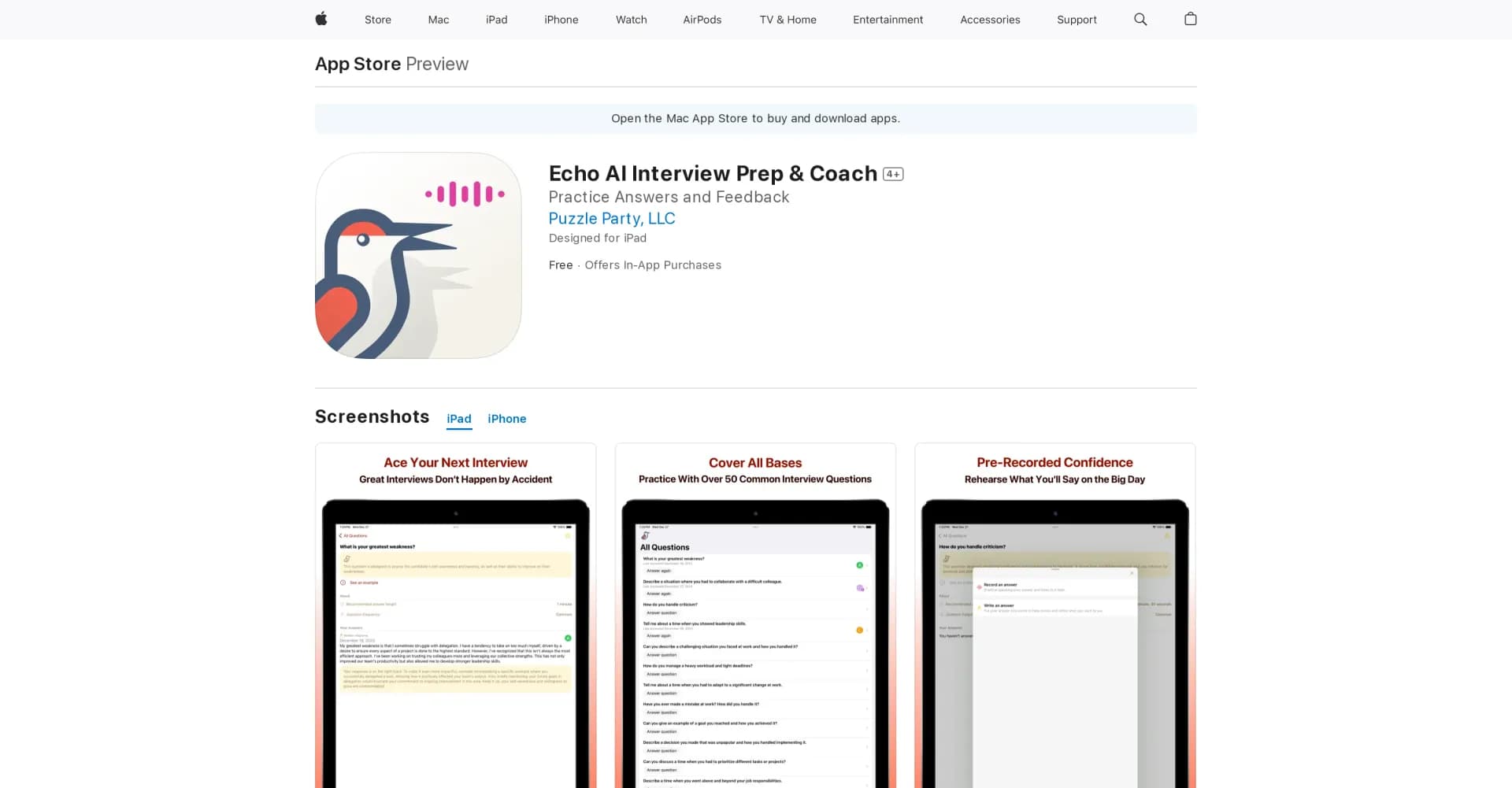 Echo AI Interview Prep homepage screenshot — AI-powered tool for interview prep and coaching.