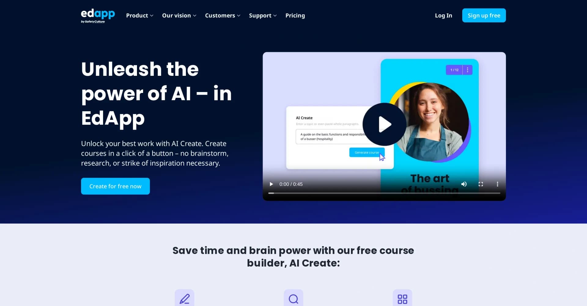EdApp homepage screenshot — Create AI-powered courses in one click