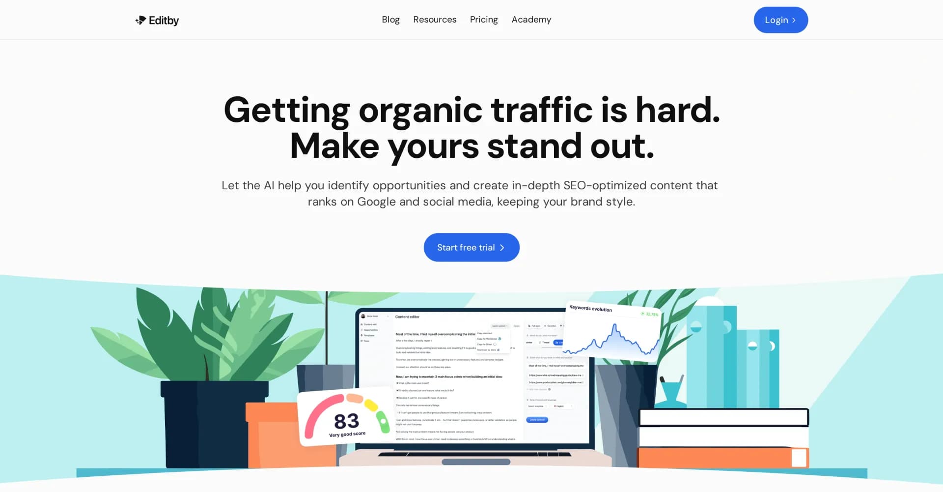 Editby homepage screenshot — Grow your Twitter audience with AI-powered content creation.