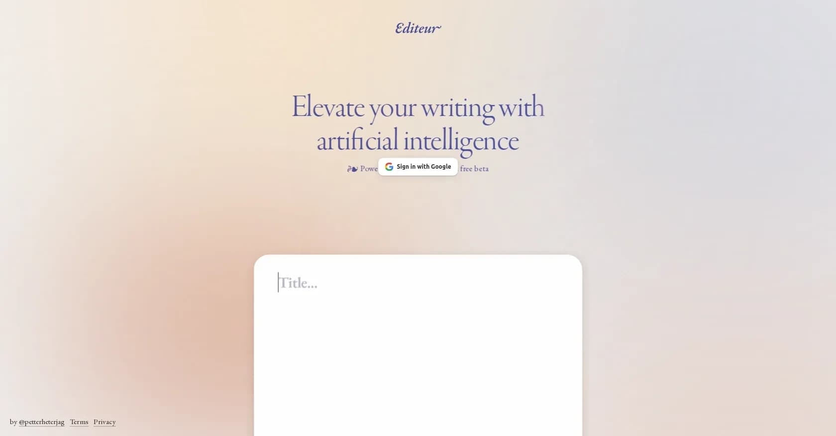 Editeur homepage screenshot — AI-powered writing assistant to elevate your work.