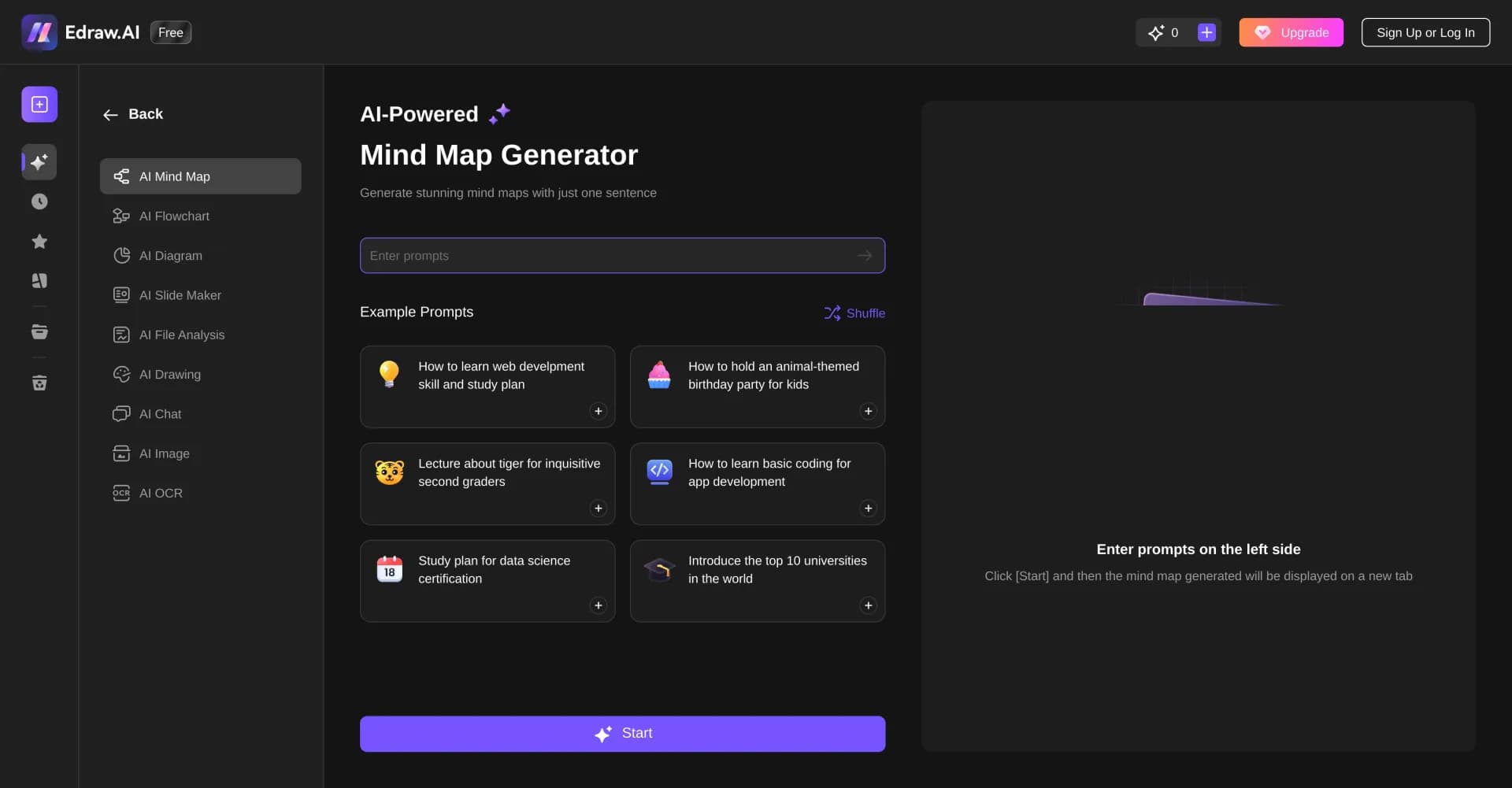 Edraw.AI homepage screenshot — AI-powered diagramming and visualization tool
