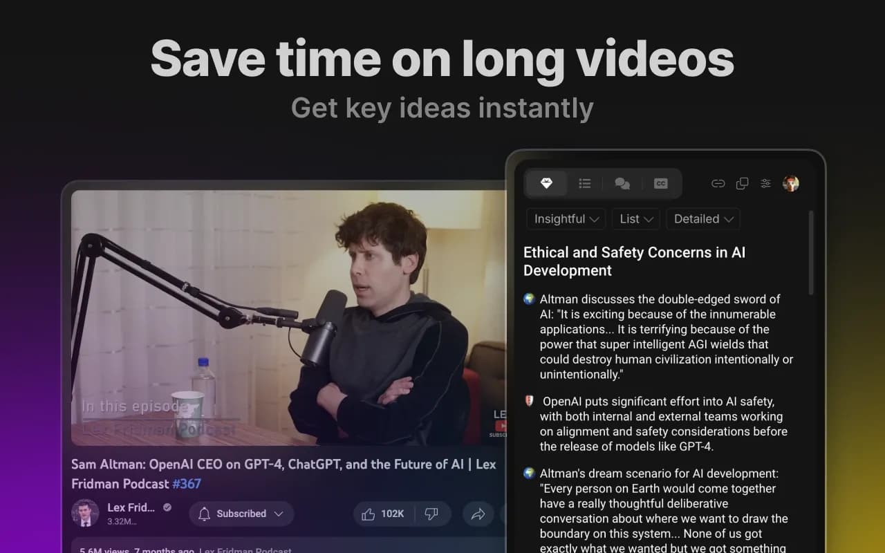 Eightify homepage screenshot — Key insights from Youtube videos.