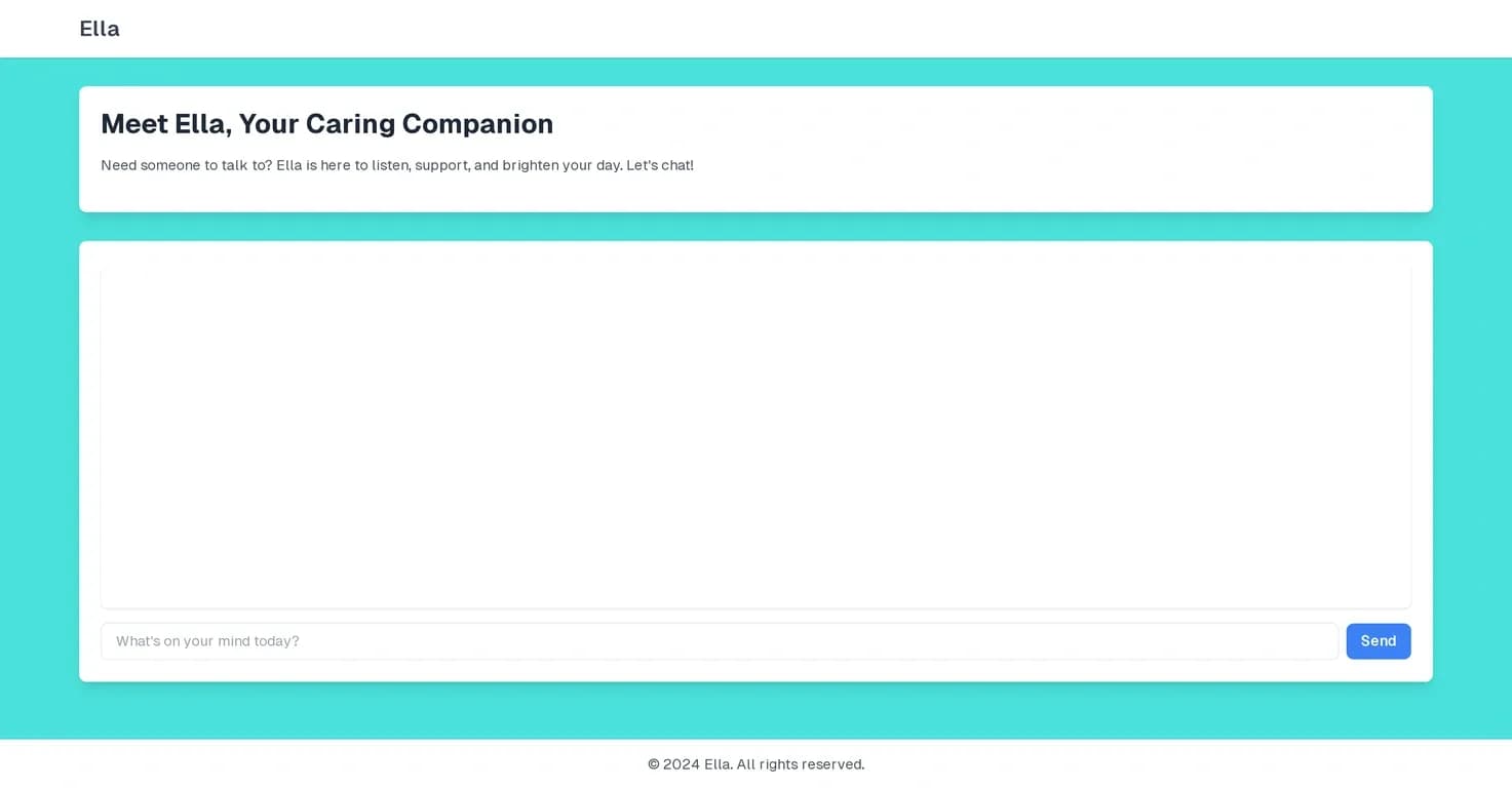 Ella homepage screenshot — Meet Ella, your caring companion.