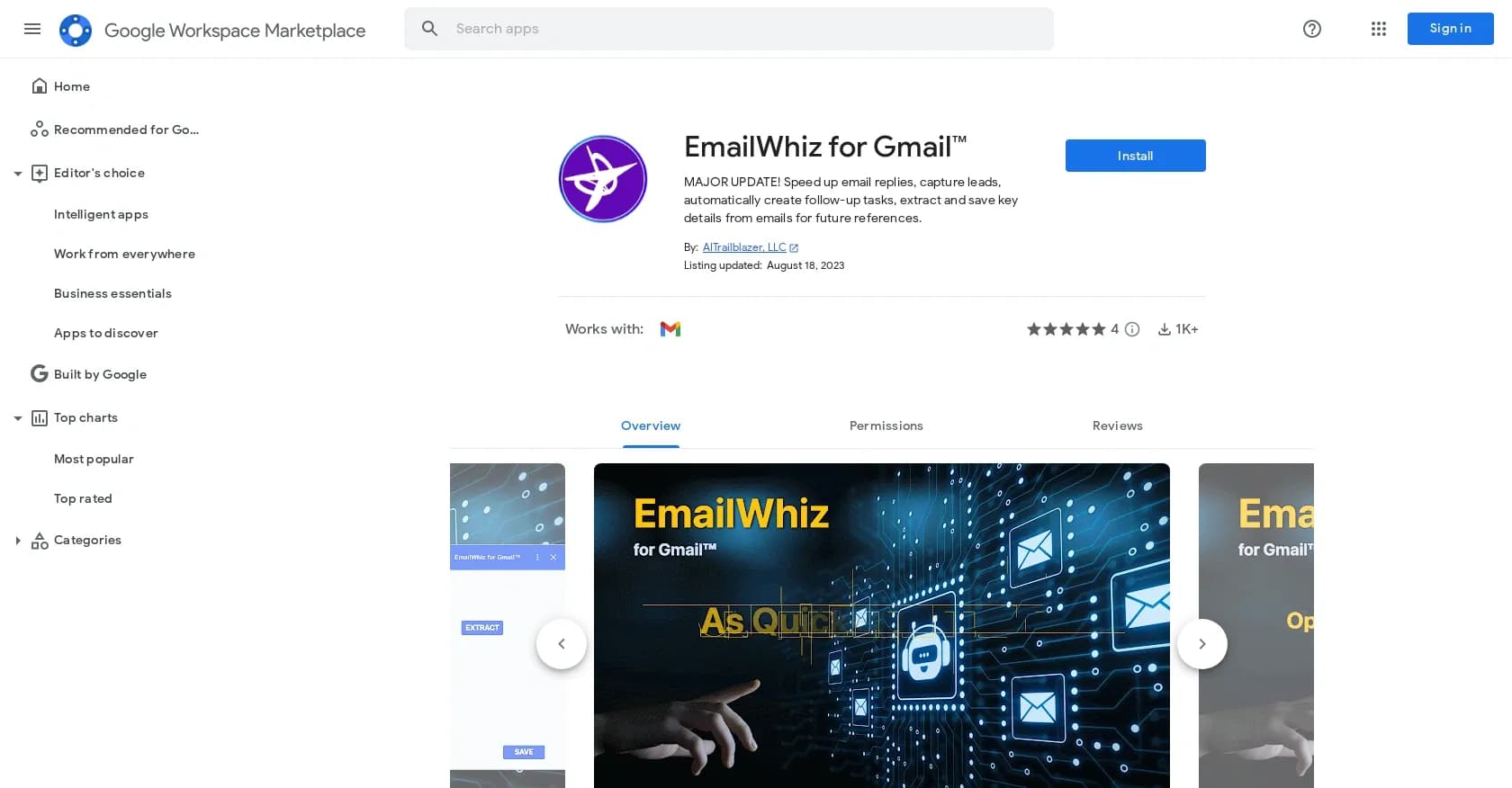 EmailWhiz homepage screenshot — Supercharge Gmail with smart replies and task automation.