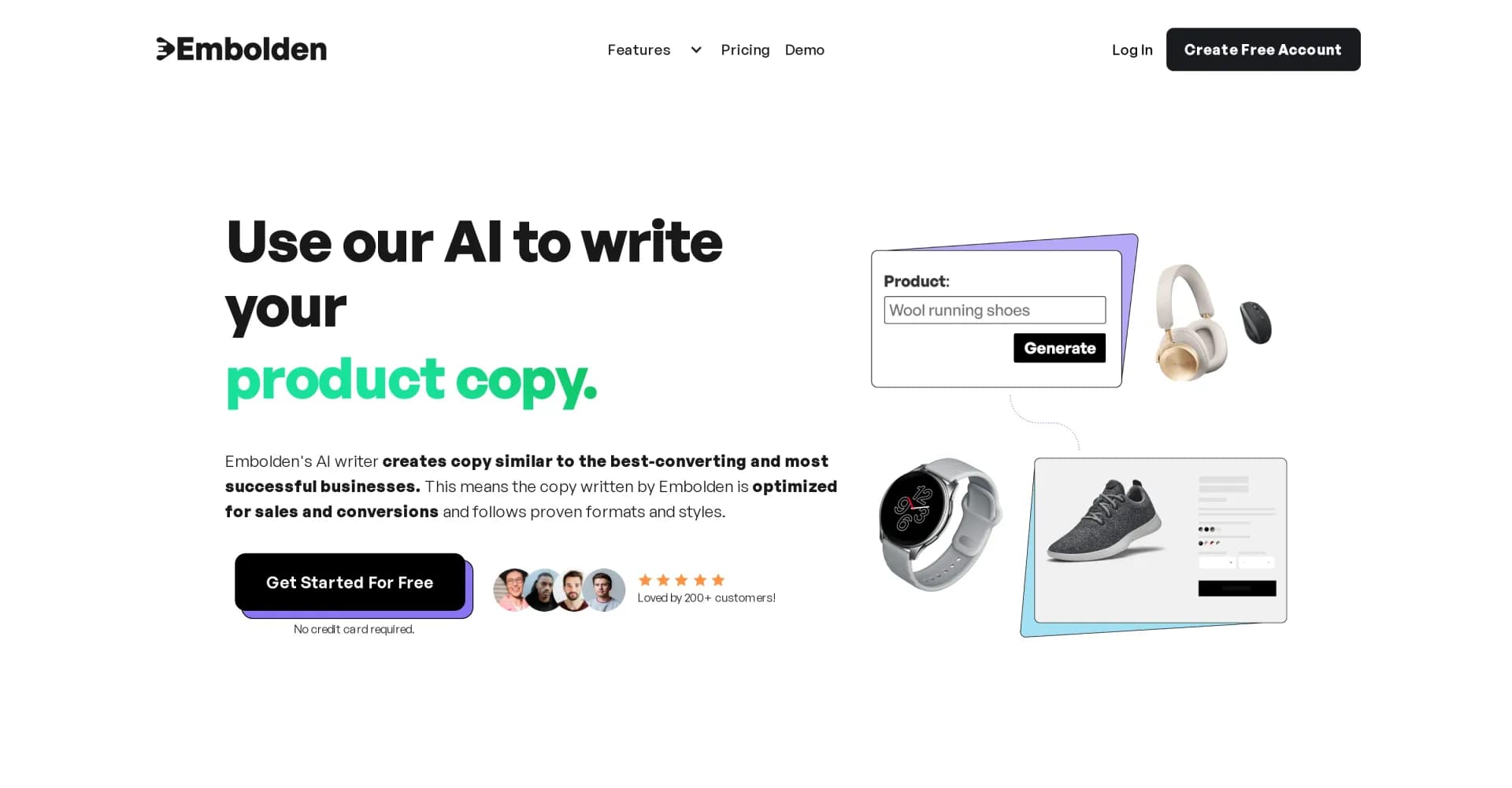 Embolden homepage screenshot — AI-powered writing for ecommerce success.