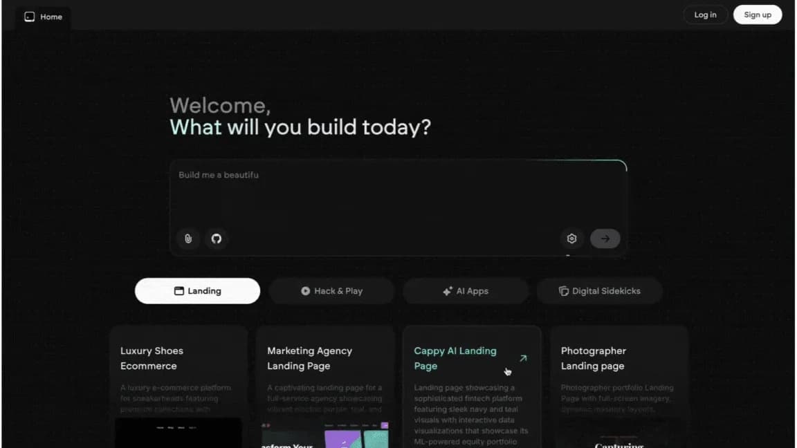 Emergent homepage screenshot — Use the code Alternatify for access to vibe coding platform