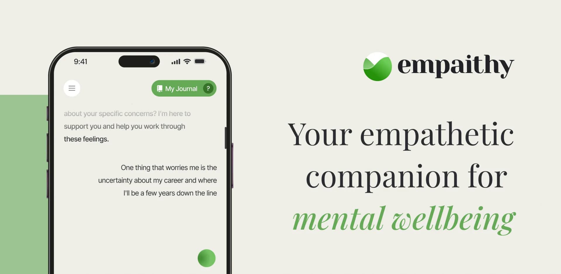 empaithy homepage screenshot — Meet empaithy - your comprehensive AI mental wellbeing compa