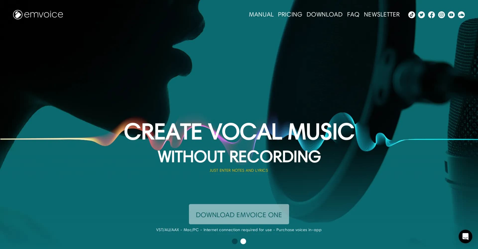 Emvoice homepage screenshot — Craft lifelike vocals with AI-powered synthesis.