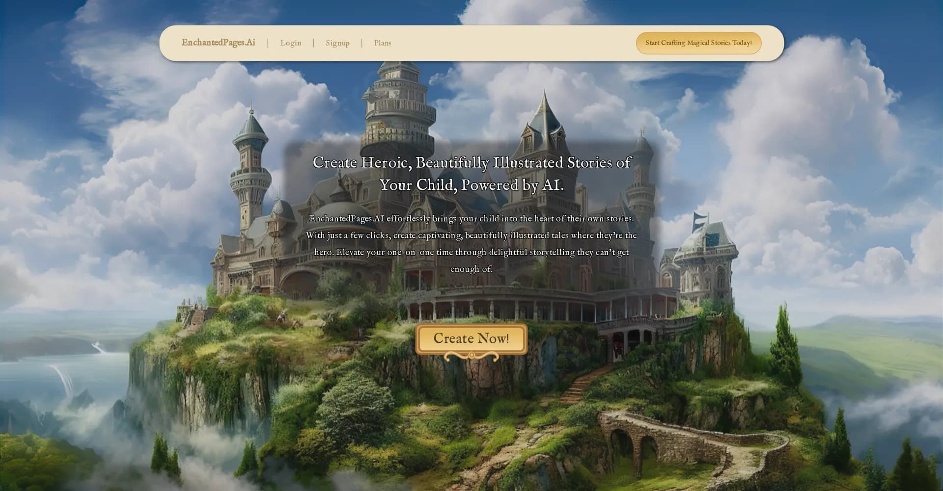 EnchantedPages homepage screenshot — Where Every Child Becomes the Hero of Their Own Story