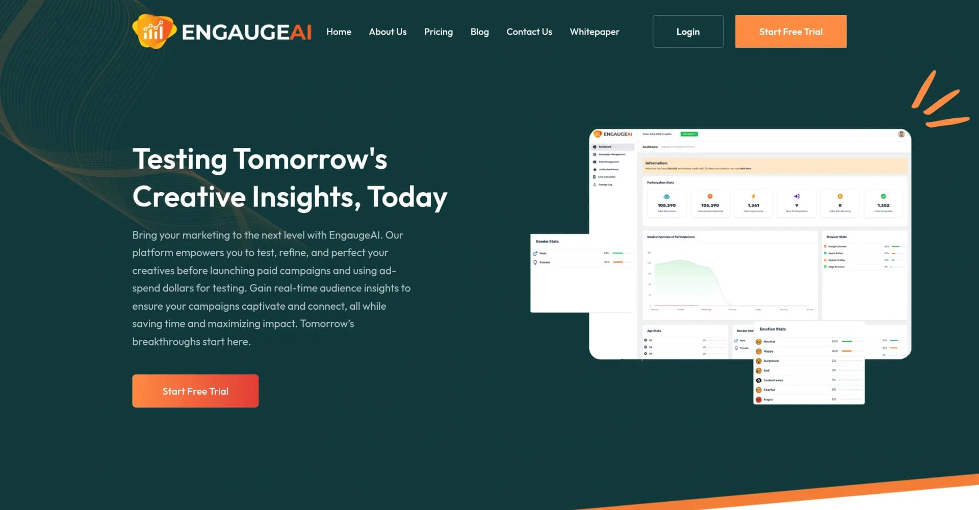 Engauge AI homepage screenshot — Turn audience emotions into actionable marketing insights.