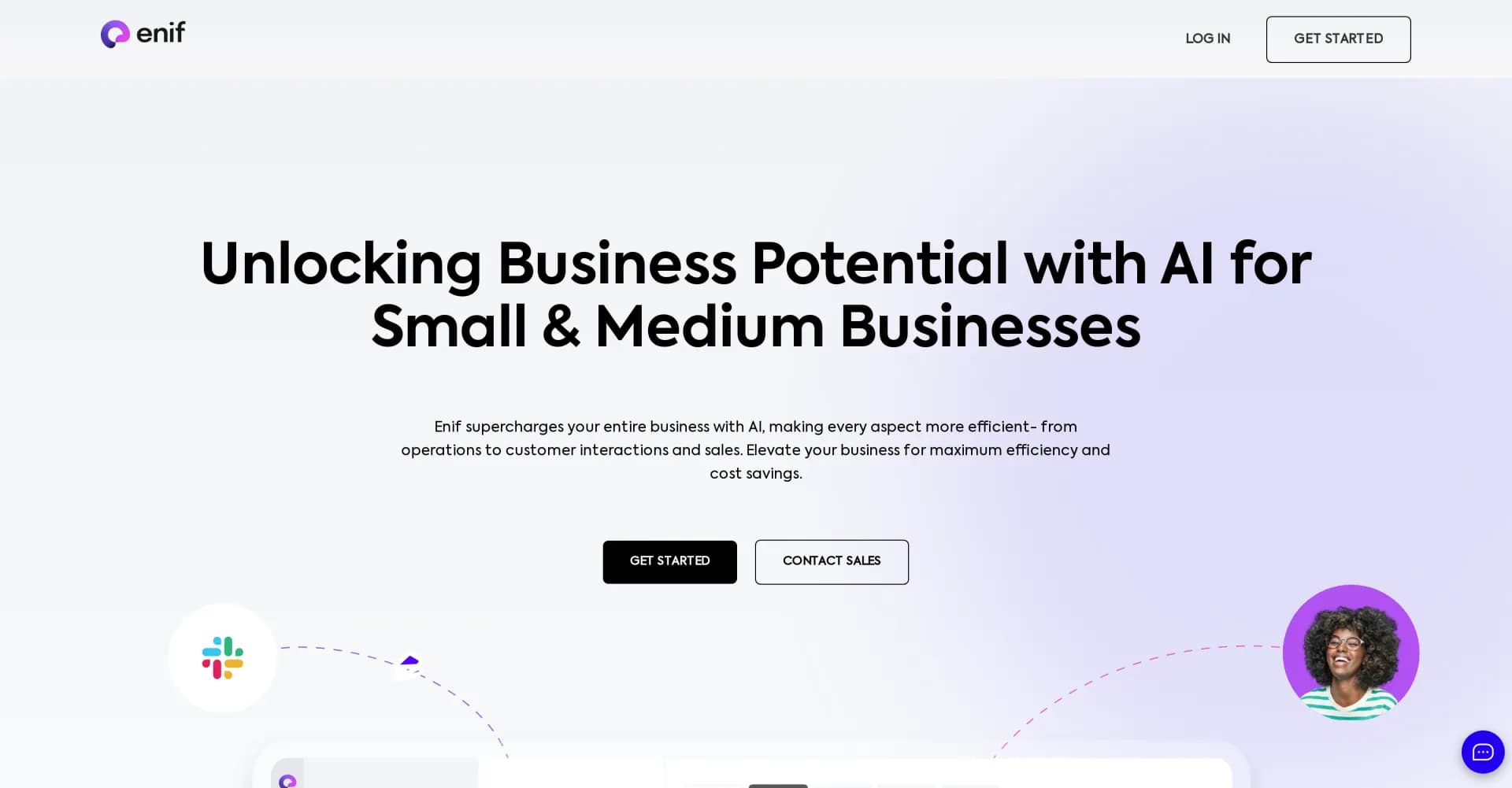 Enif homepage screenshot — Supercharge your business with AI-powered efficiency