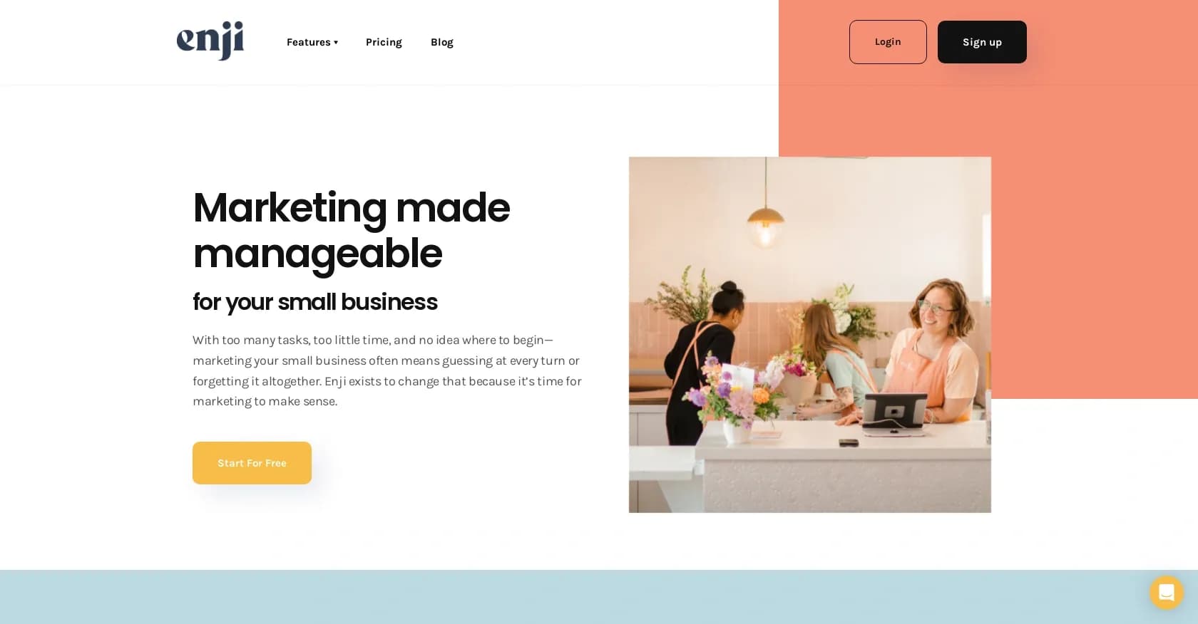 Enji homepage screenshot — Marketing made manageable for your small business.