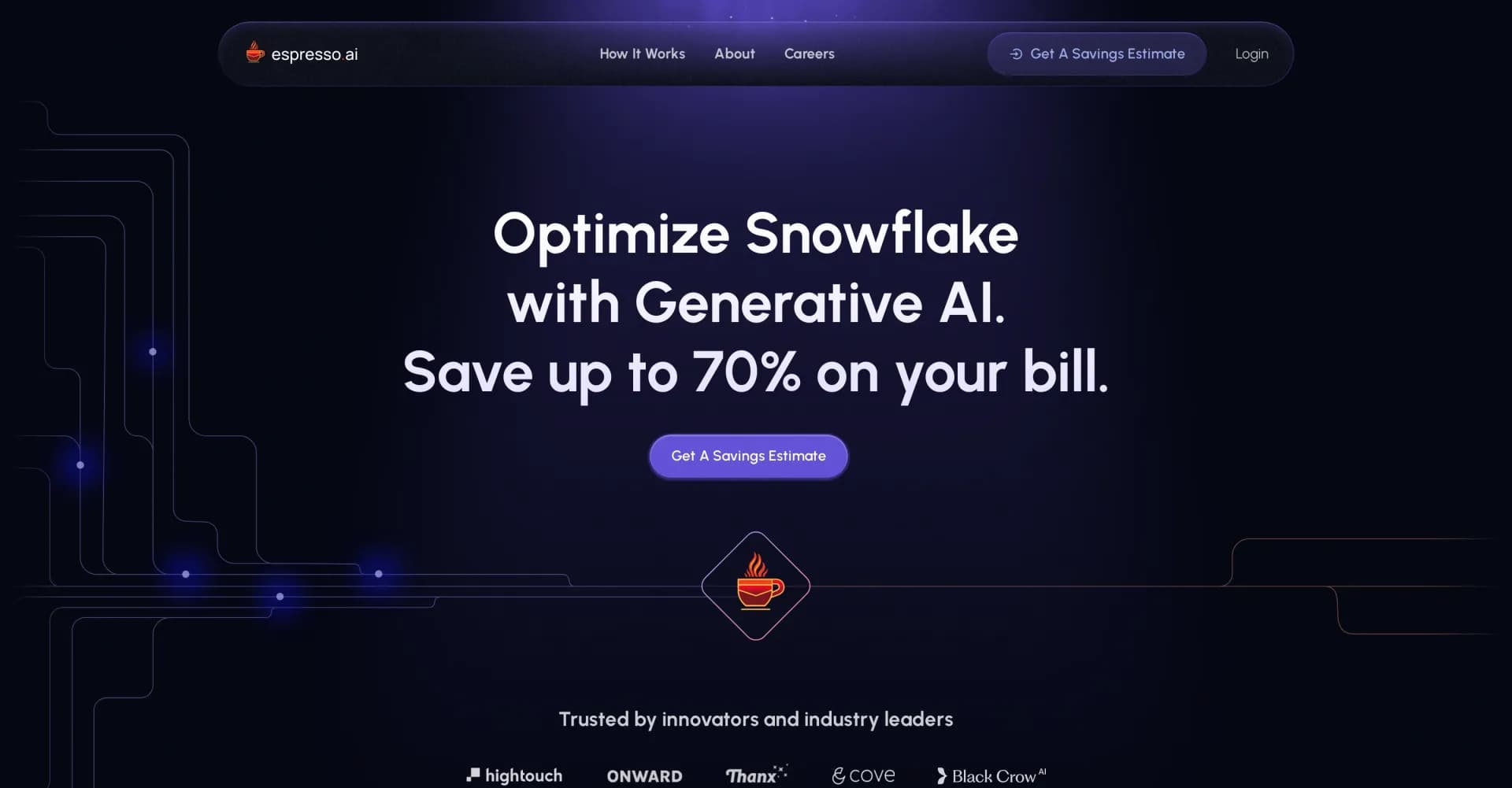 Espresso homepage screenshot — Slash Snowflake costs with AI optimization.