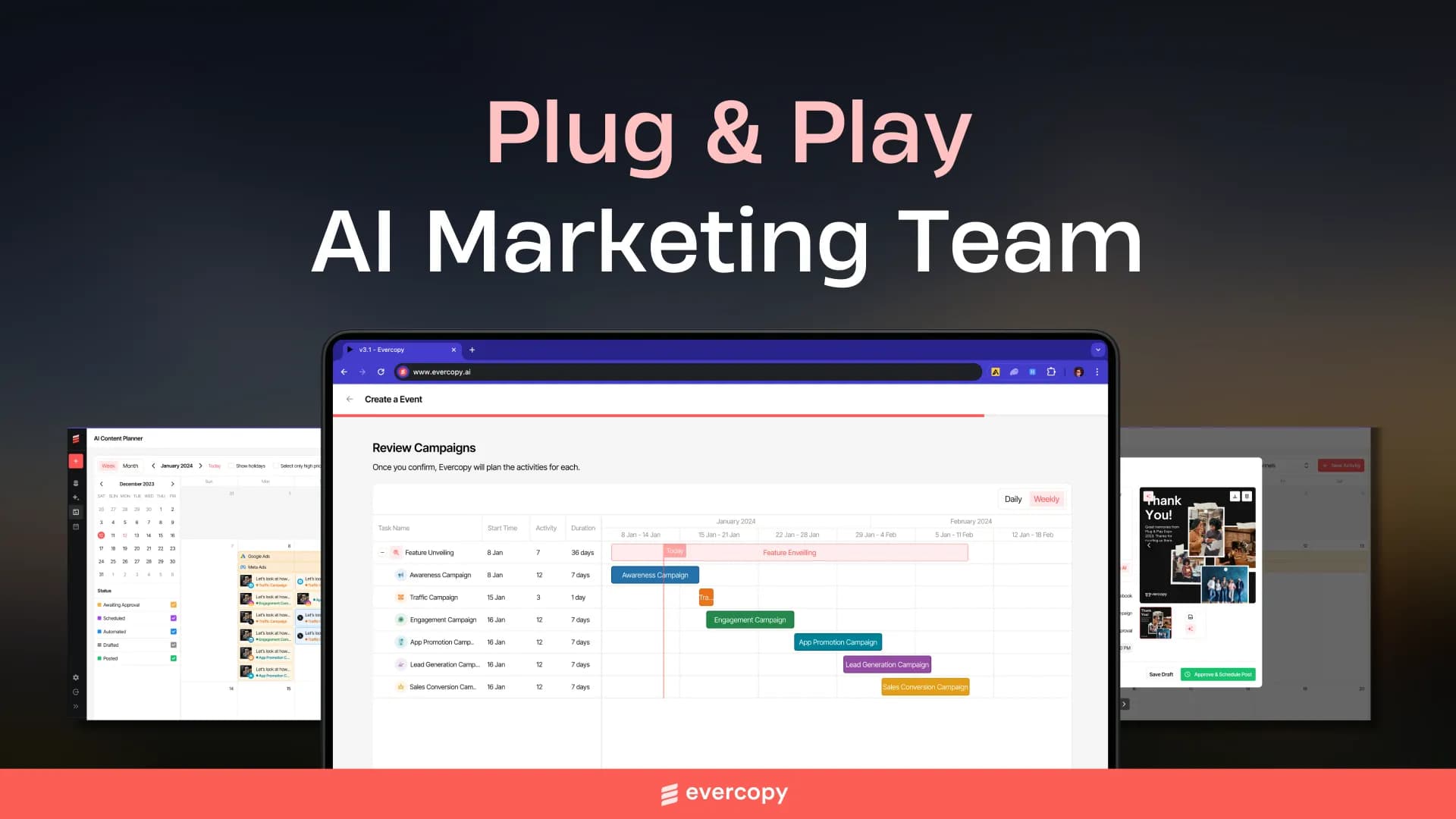 Evercopy homepage screenshot — Helping founders, grow business with AI