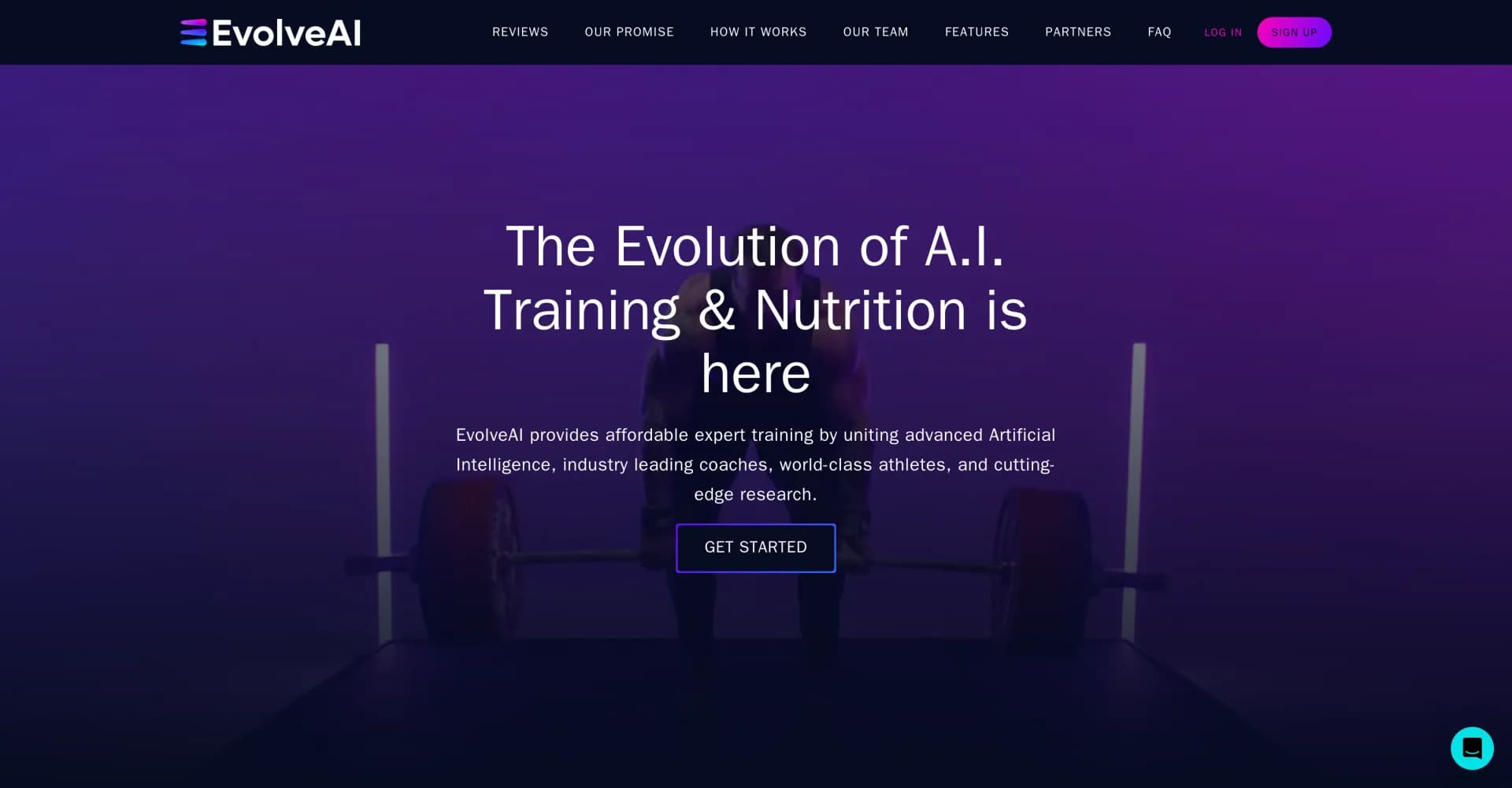 EvolveAI homepage screenshot — AI-powered expert coaching for training goals.