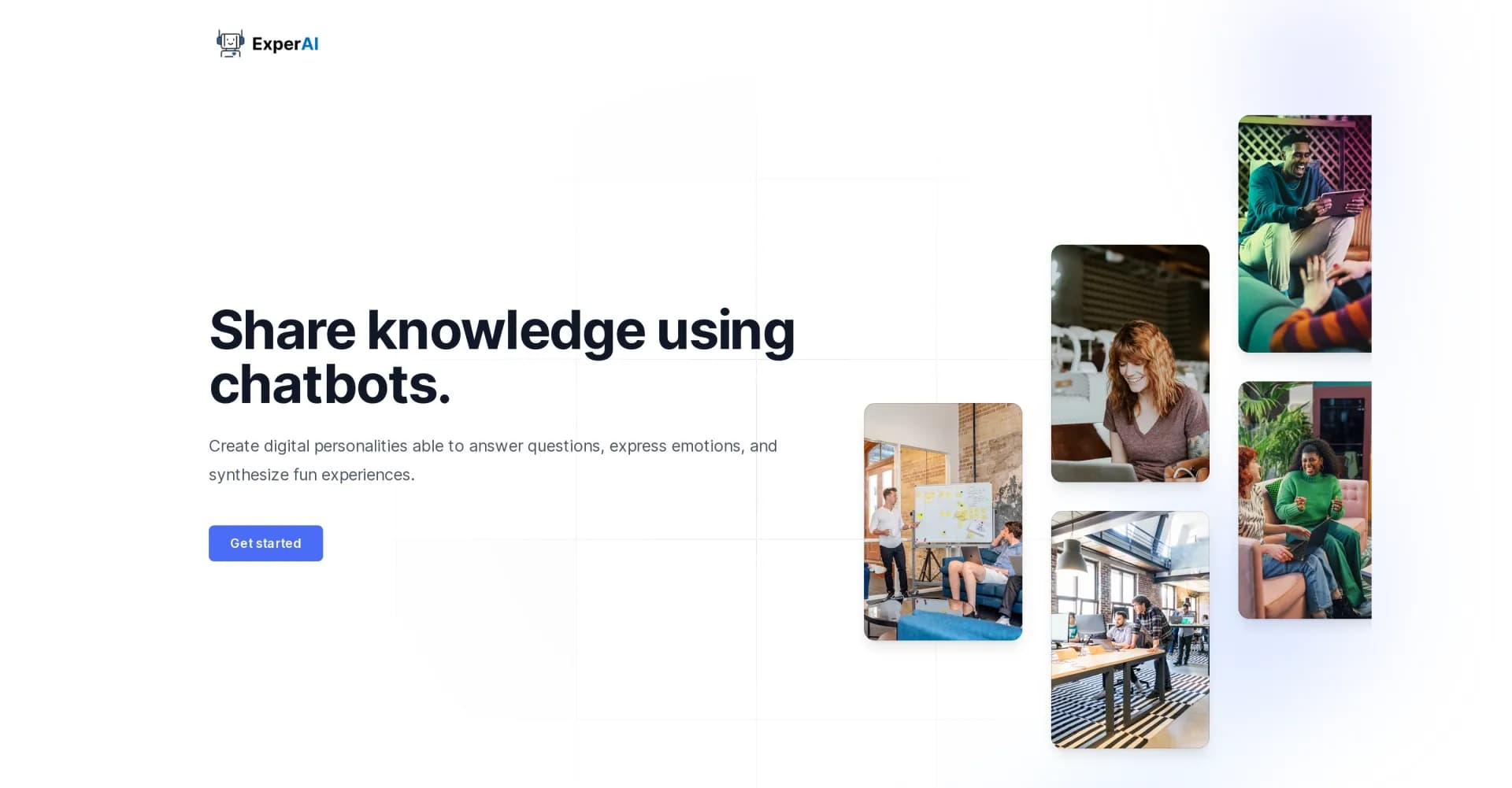 Experai homepage screenshot — Chat with AI experts on any topic.