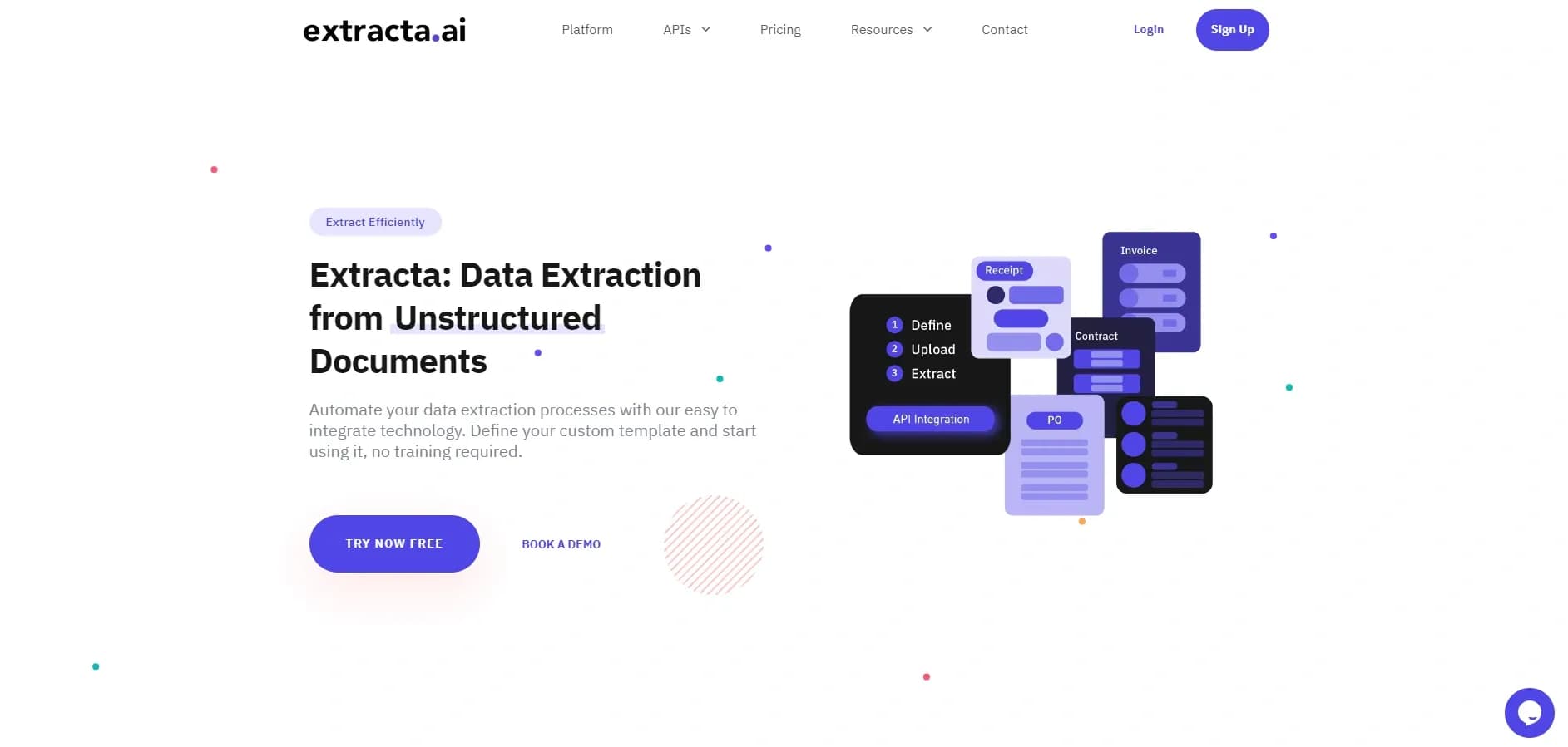 Extracta homepage screenshot — Extract data from unstructured documents automatically.