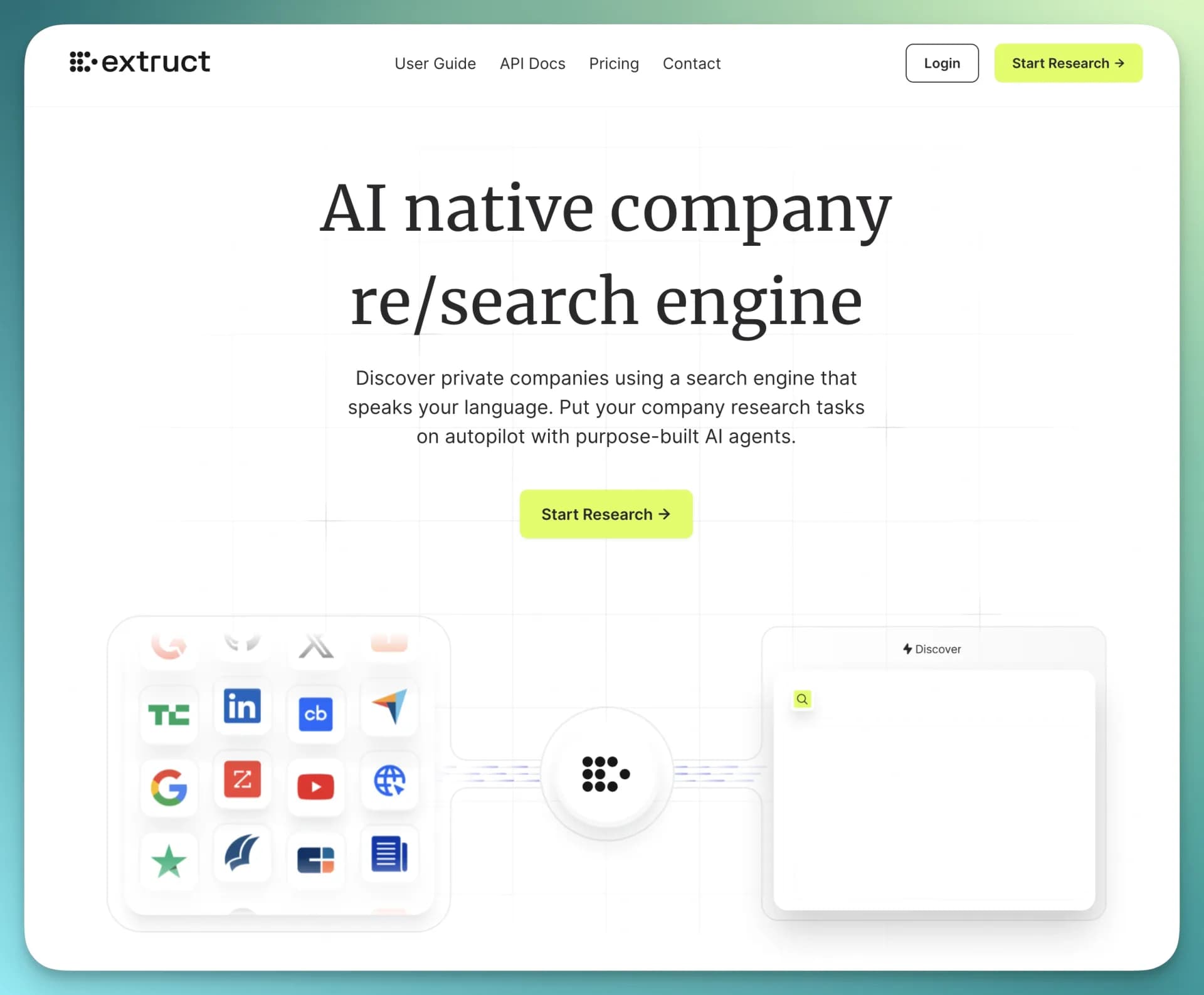 Extruct AIv3 homepage screenshot — Simplifying how you find, prioritize, and decide on companie