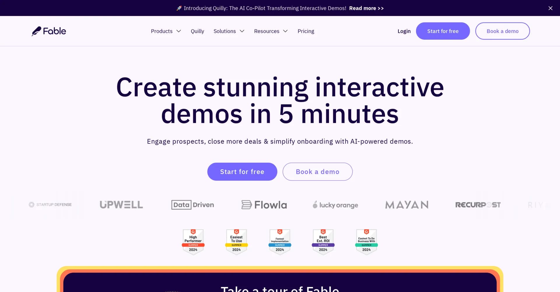 Fablev2.1.7 homepage screenshot — Create stunning interactive demos with an AI powered copilot