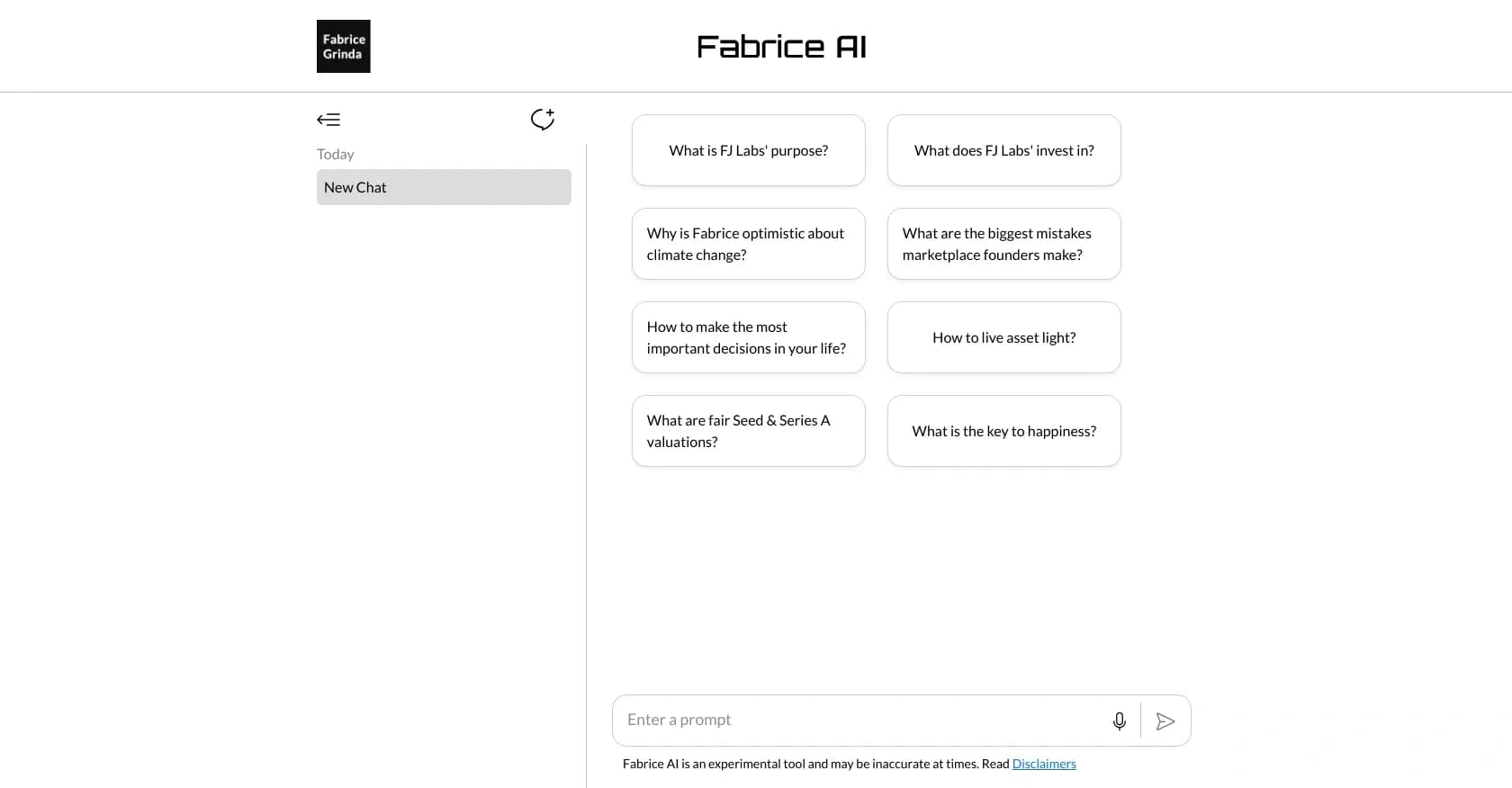 Fabrice AI homepage screenshot — Empower your ideas with AI assistance