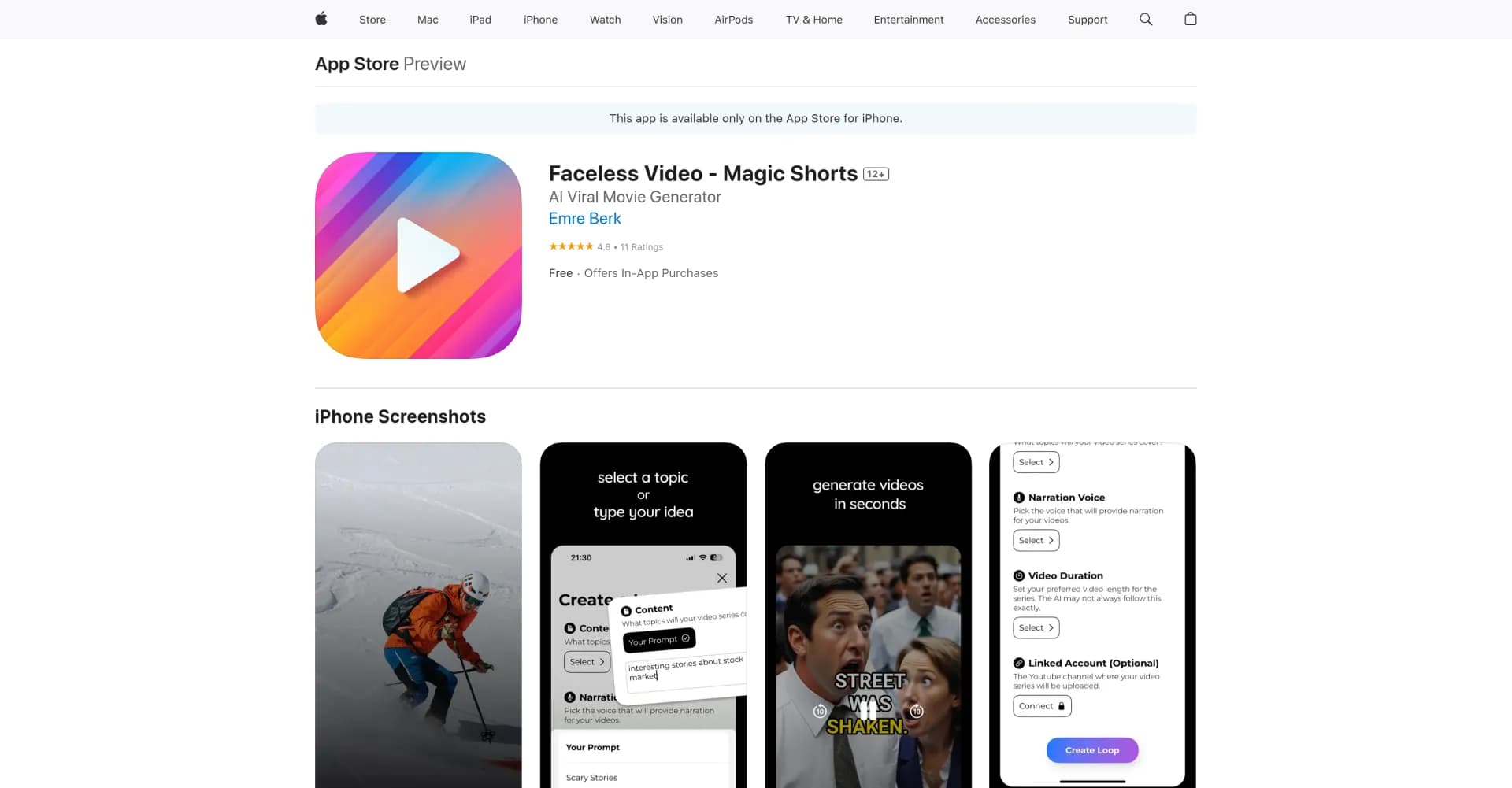 Faceless Video - Magic Shorts homepage screenshot — Create AI-powered viral videos effortlessly