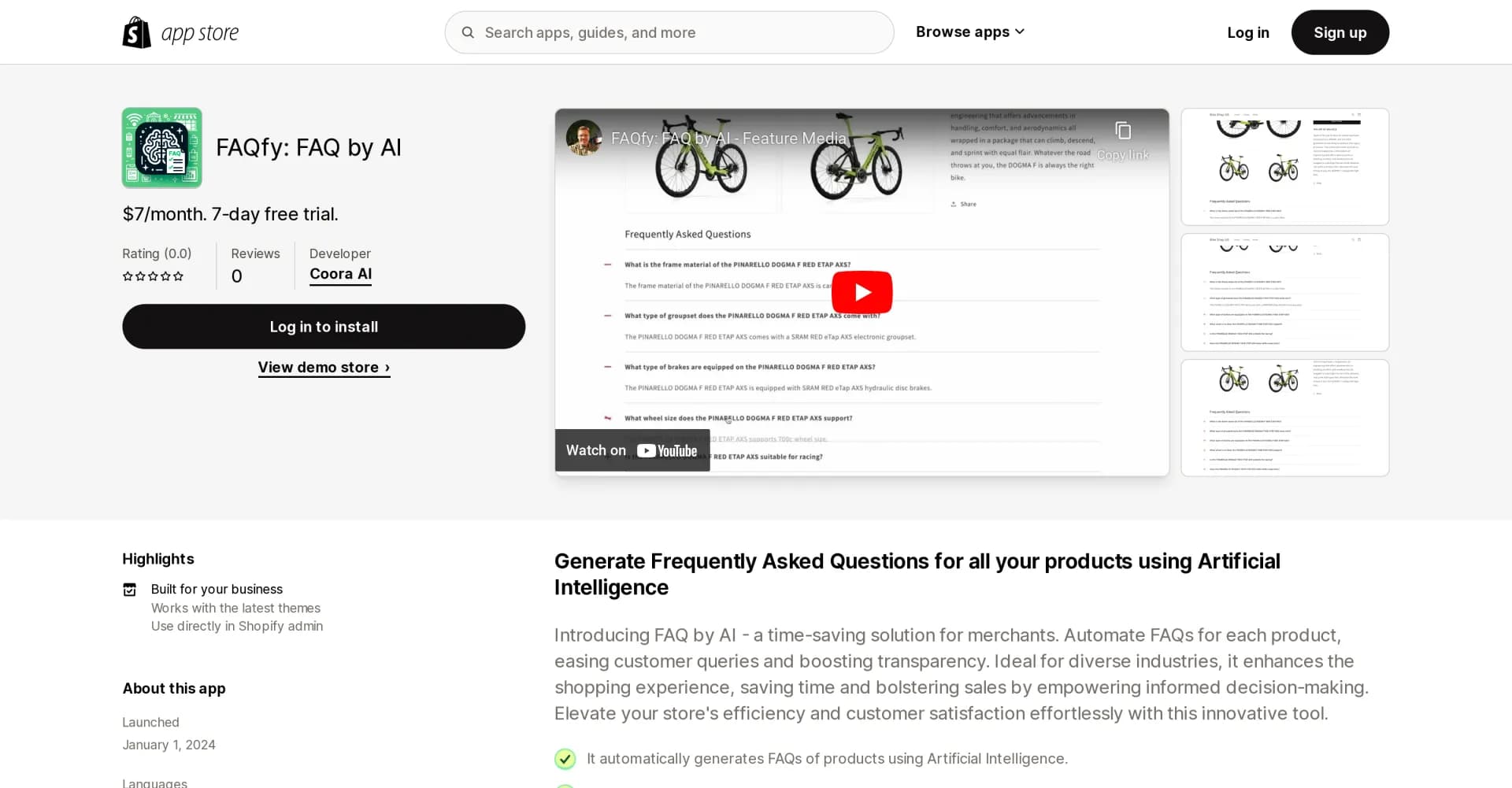 FAQfy homepage screenshot — Create AI-powered FAQs for your Shopify store.