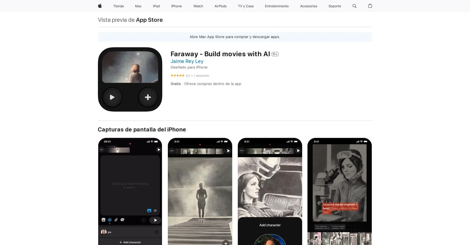 Faraway homepage screenshot — Build movies with AI.