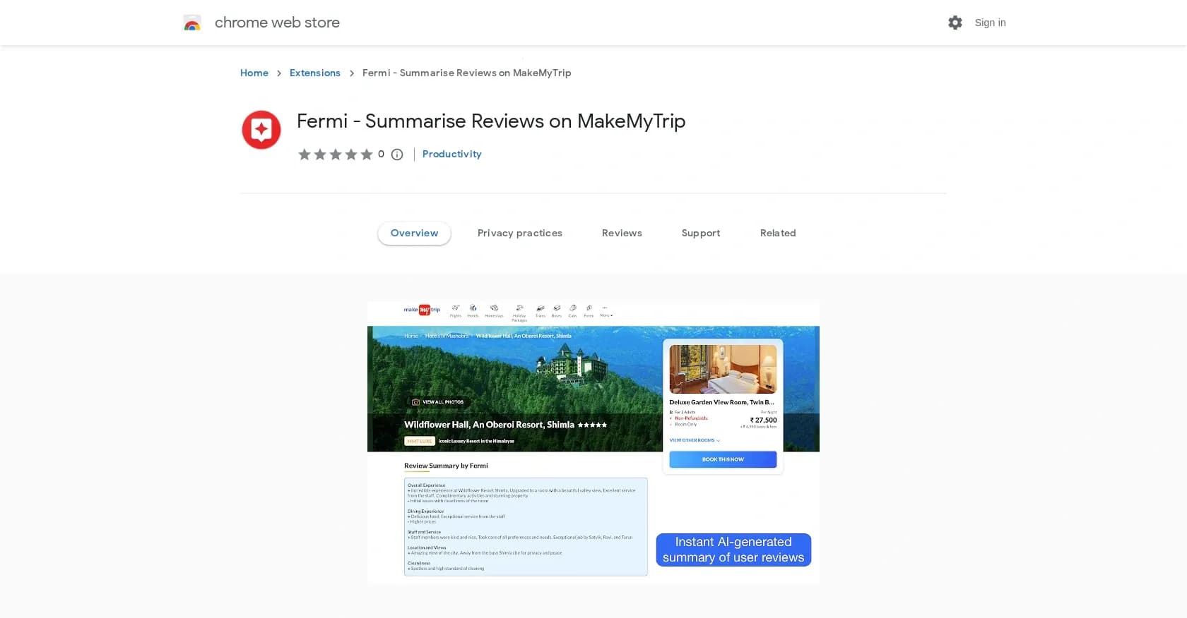 Fermi homepage screenshot — Hotel review summaries for informed decisions.