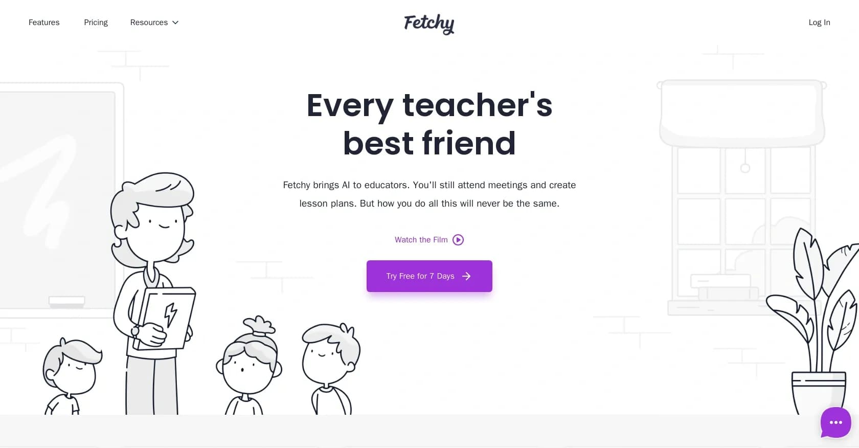 Fetchy homepage screenshot — AI-powered productivity tools for educators