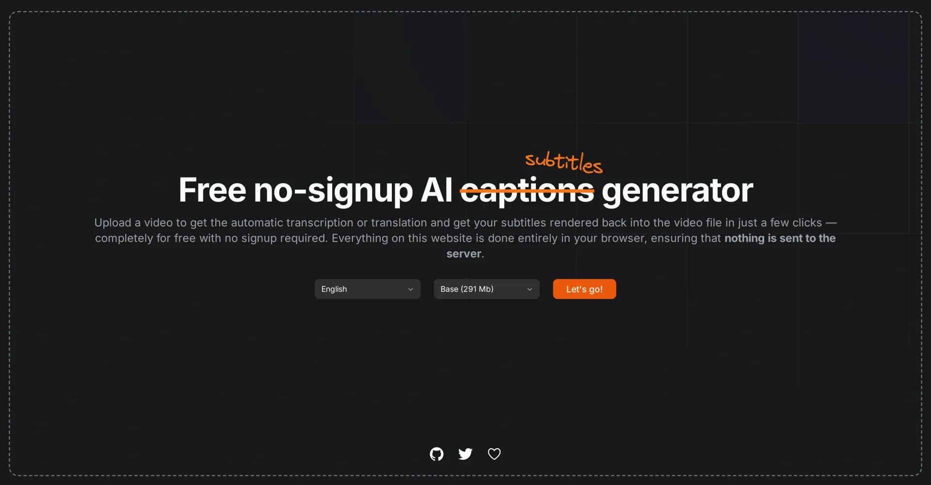 fframes - Subtitles homepage screenshot — AI-powered video transcription and subtitling.