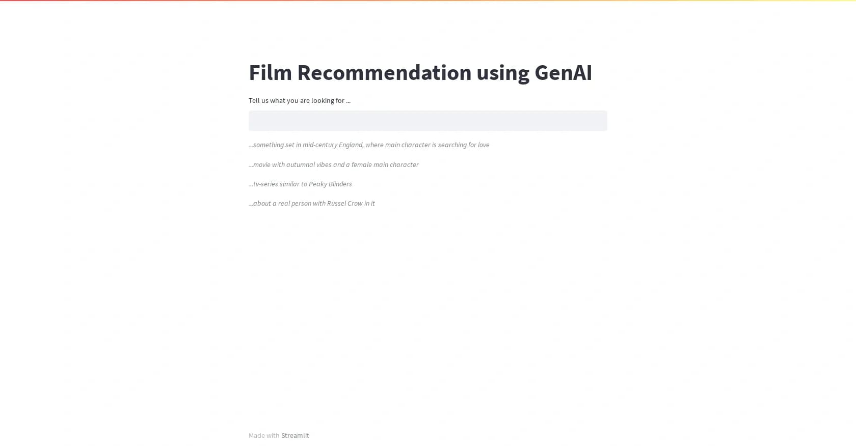 Filmfinder homepage screenshot — AI-powered film recommendations from your descriptions.