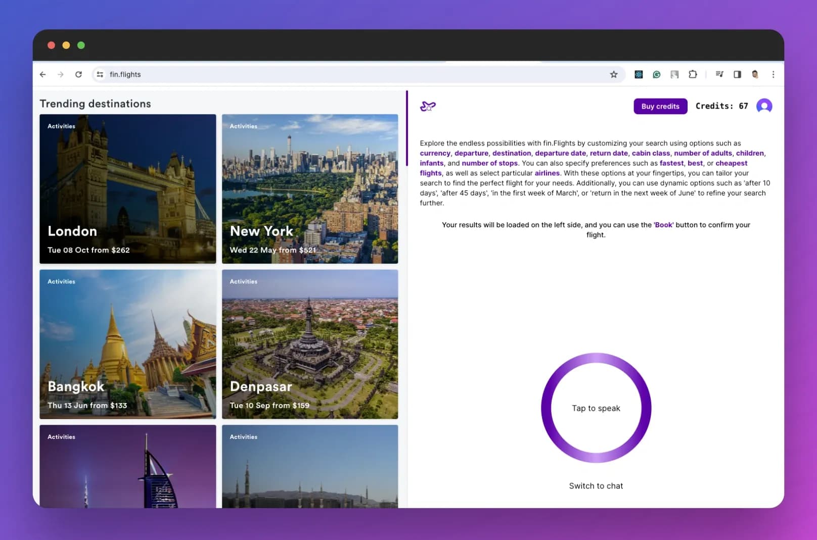 fin.flights homepage screenshot — Fin.Flights: Instantly Find Your Perfect Flight with Ai, Sav