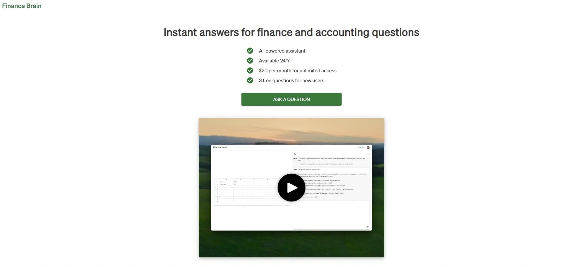 FinanceBrain homepage screenshot — Transform financial data into visual insights.