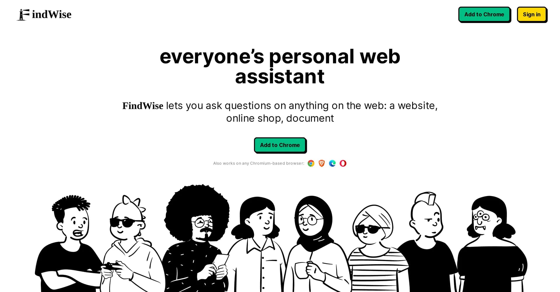 FindWise for Chrome homepage screenshot — Contextually relevant web assistant.