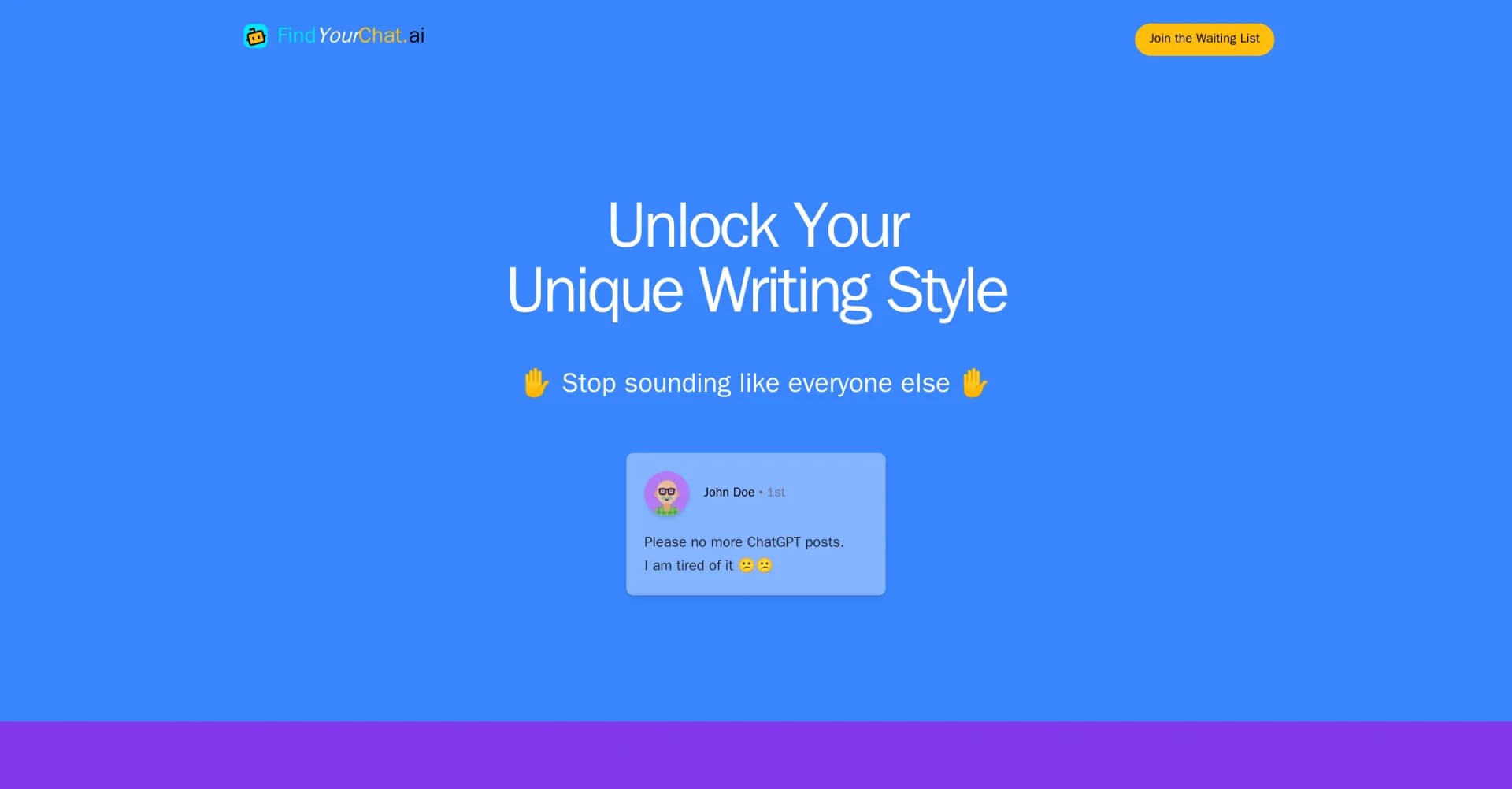 FindYourChat homepage screenshot — Customize ChatGPT to match your writing style.