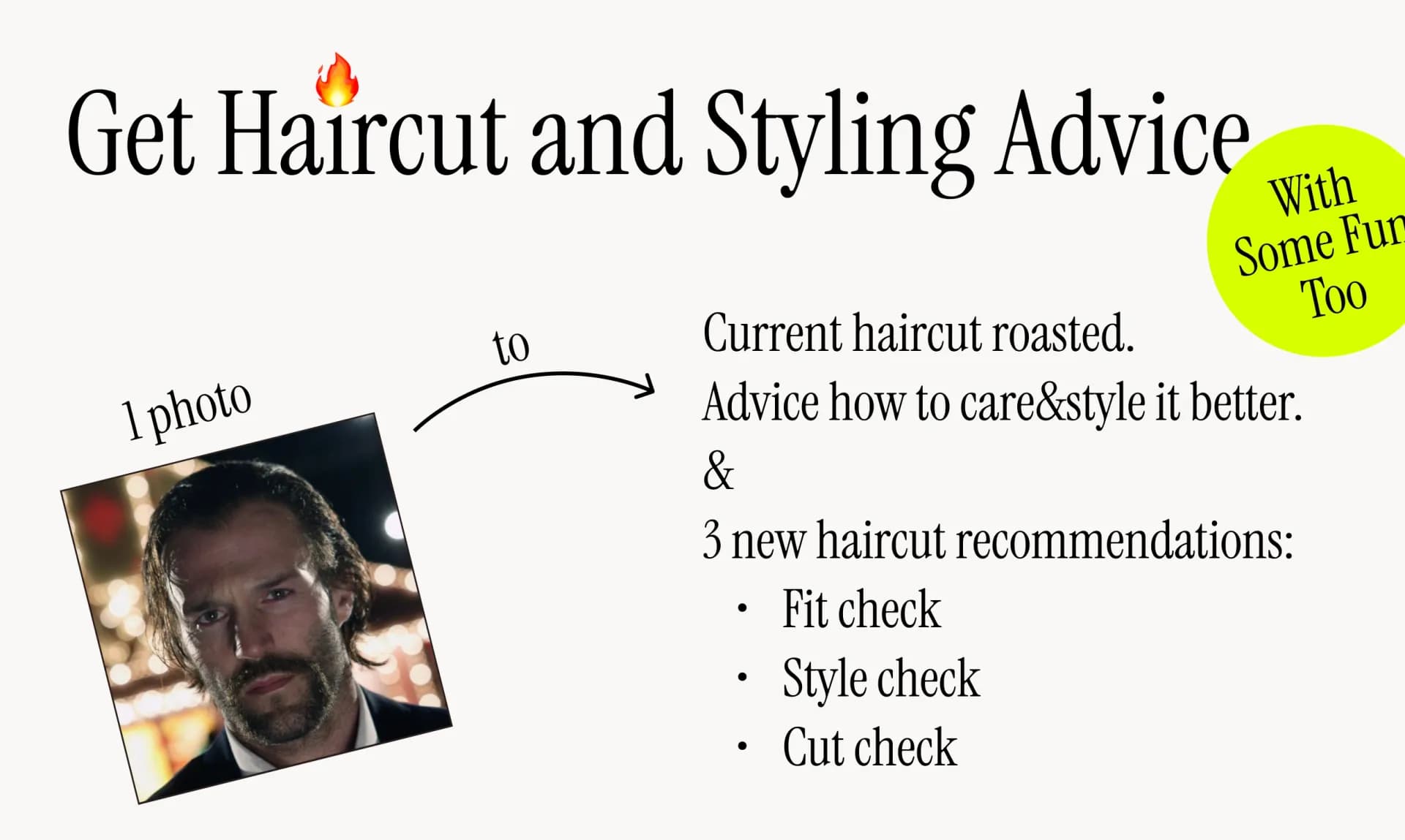 Firehaircut homepage screenshot — Get Hollywood-grade haircut advice from your photo