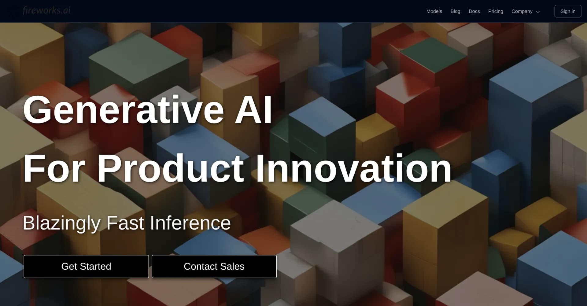 Fireworks.ai homepage screenshot — Accelerate product innovation with fast, open-source AI mode