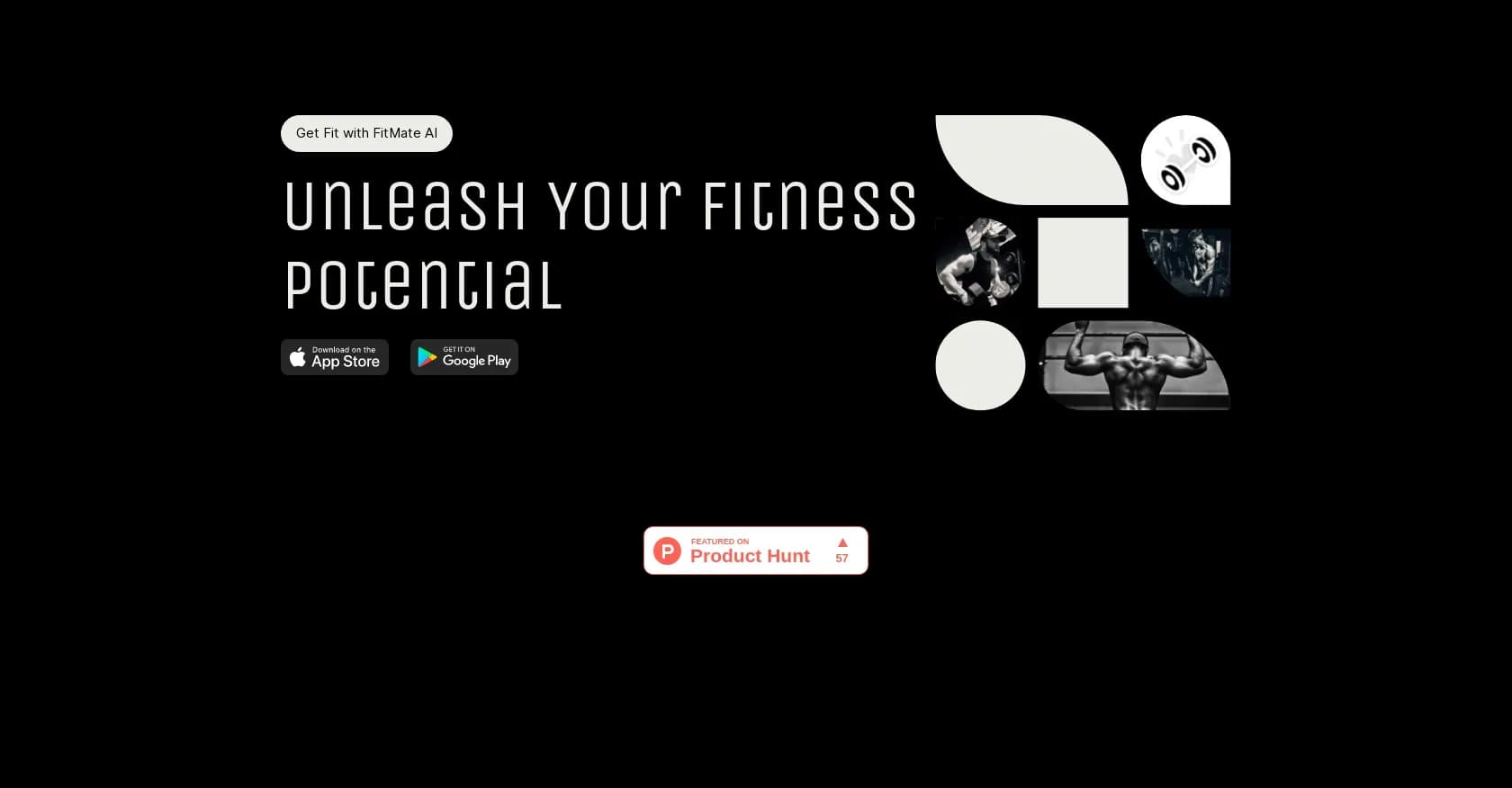 FitMate homepage screenshot — Unleash your fitness potential with AI-powered workouts