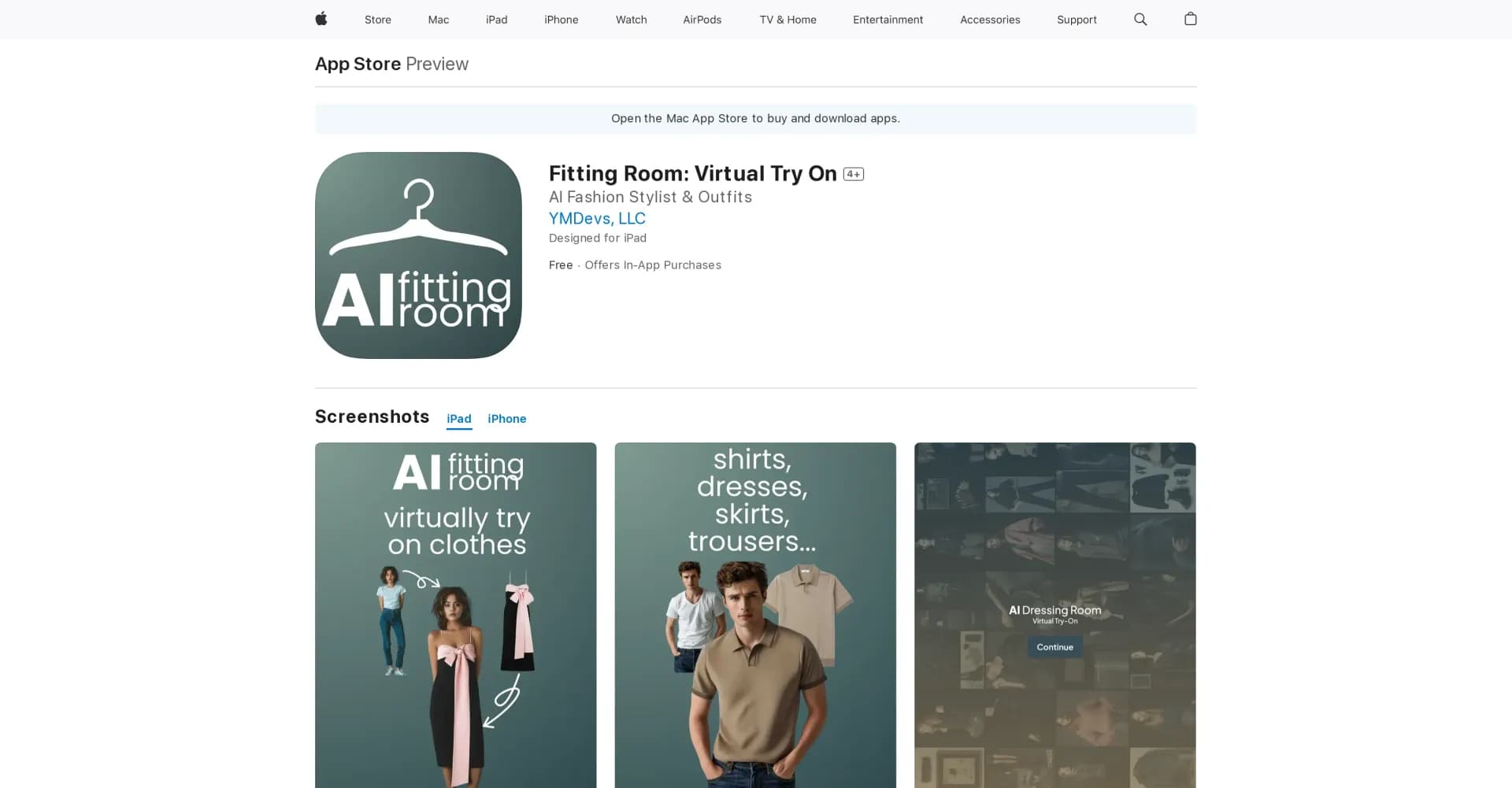 Fitting Room homepage screenshot — Try clothes virtually with Fitting Room app.