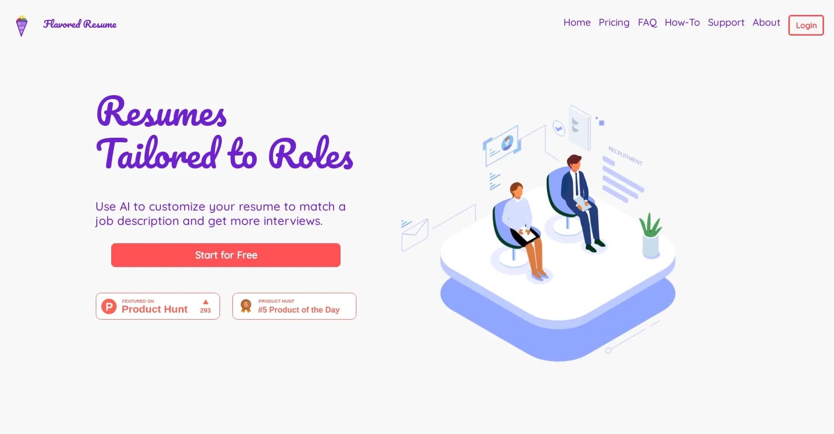 Flavored Resume homepage screenshot — AI-powered resume tailoring for more interviews