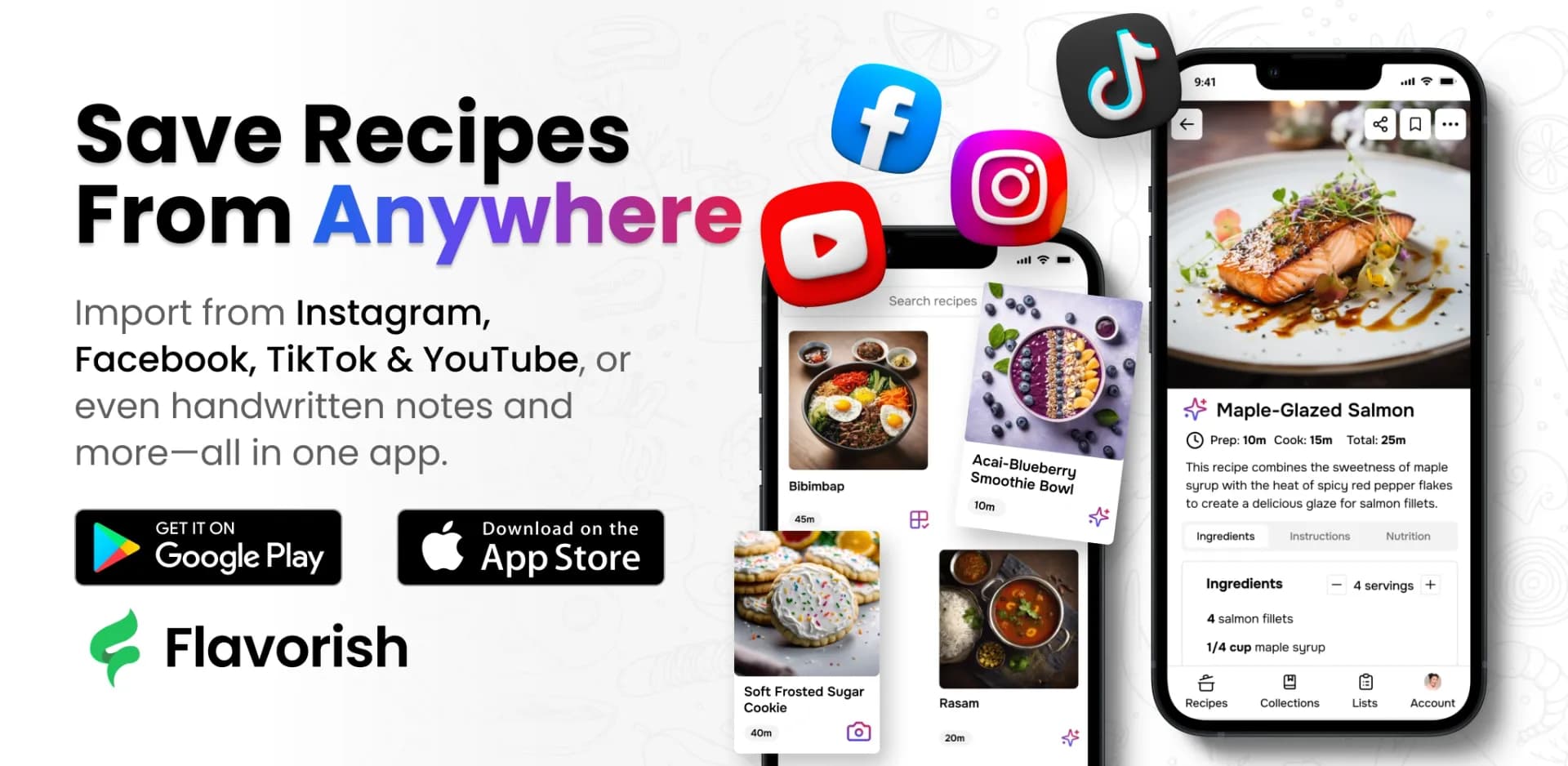 Flavorish homepage screenshot — One app for all your recipes!