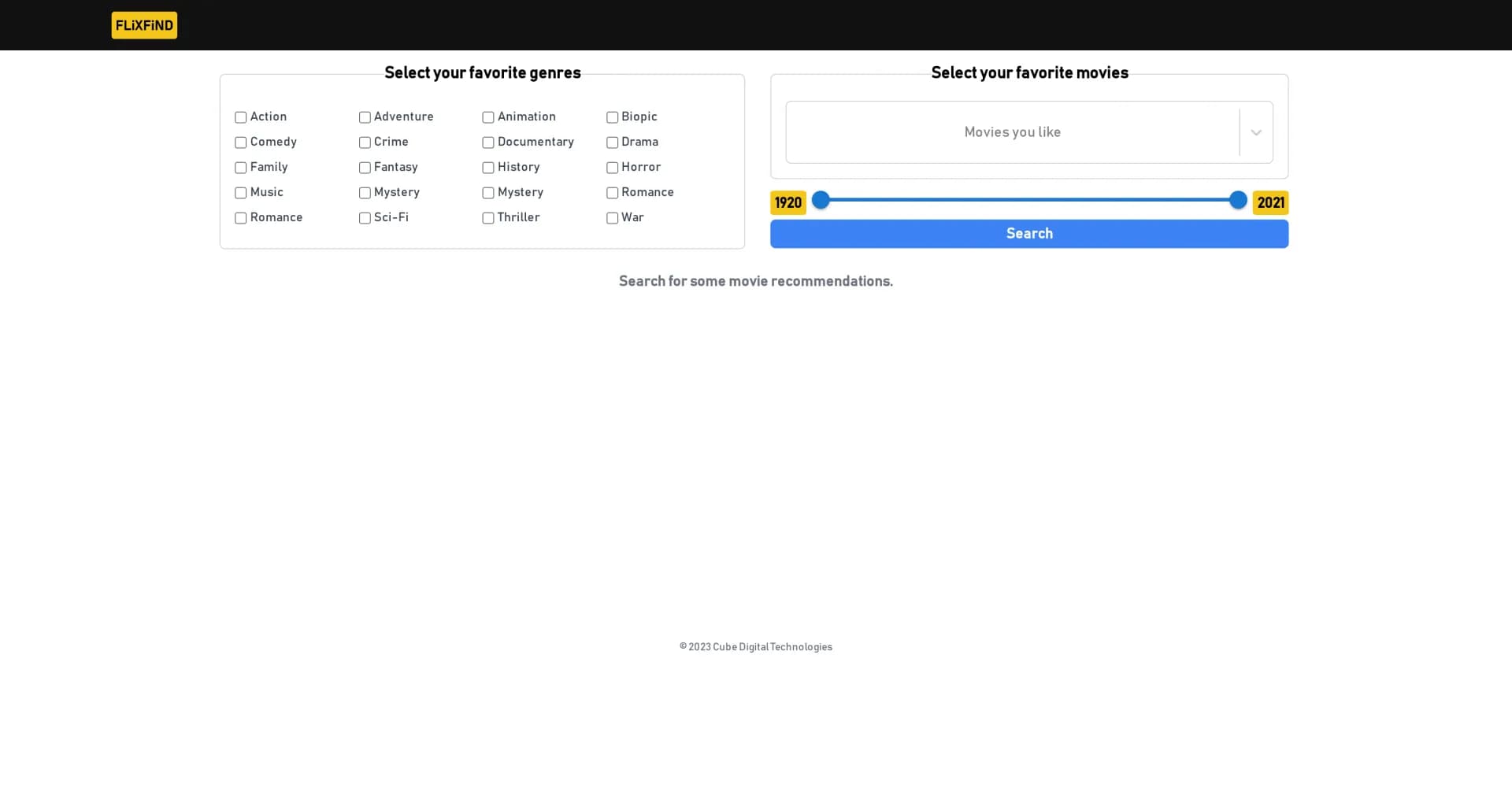 FlixFind homepage screenshot — Discover personalized movie recommendations instantly.