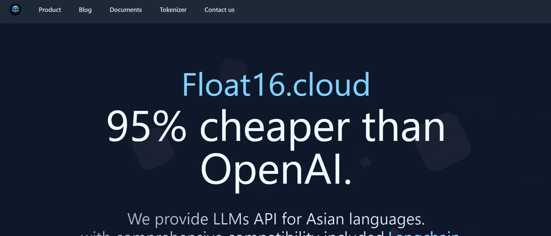 Float16 homepage screenshot — AI as a service without vendor lock-in.