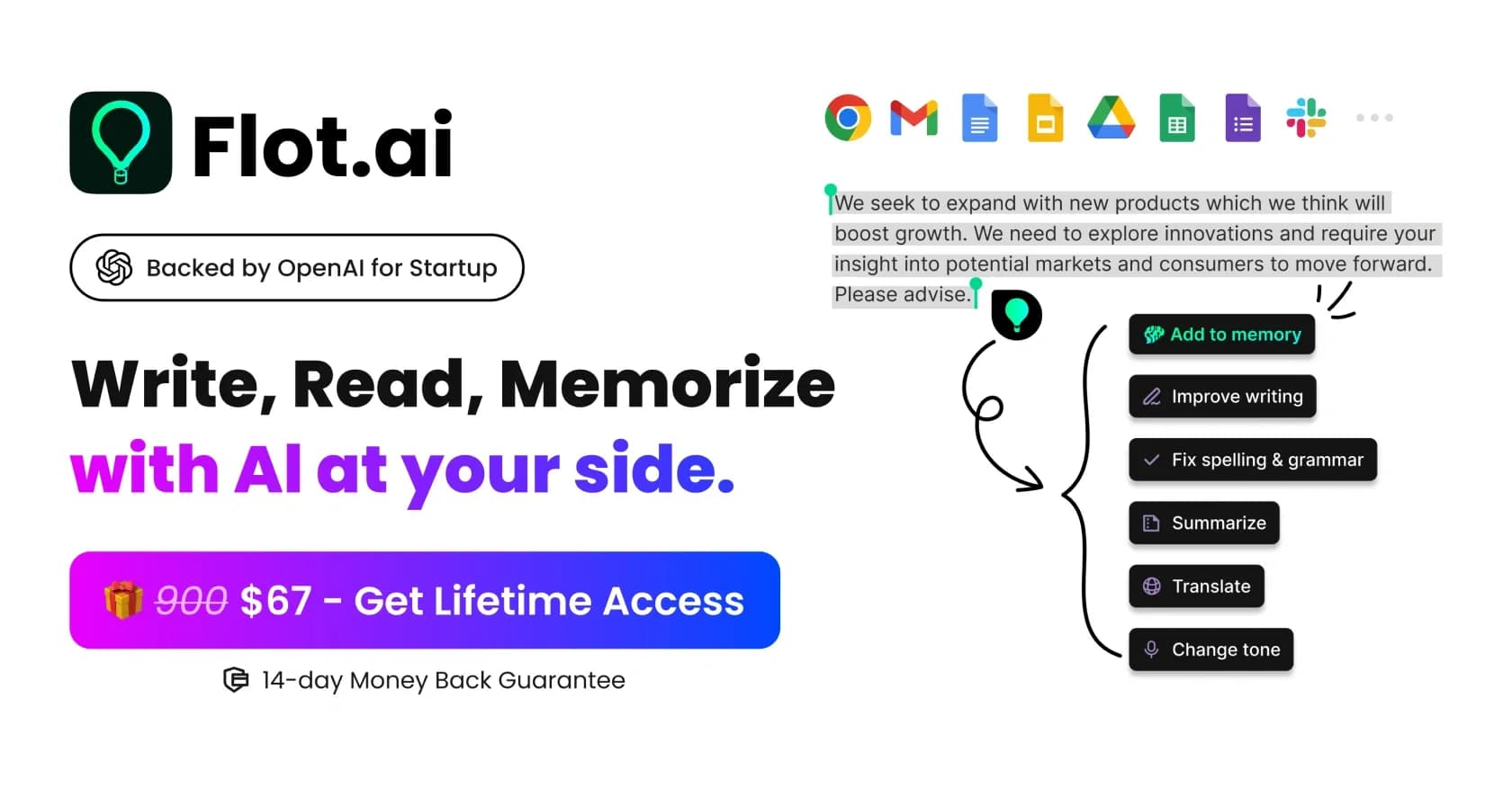 Flot.ai homepage screenshot — Your Everywhere, All-in-one AI assistant