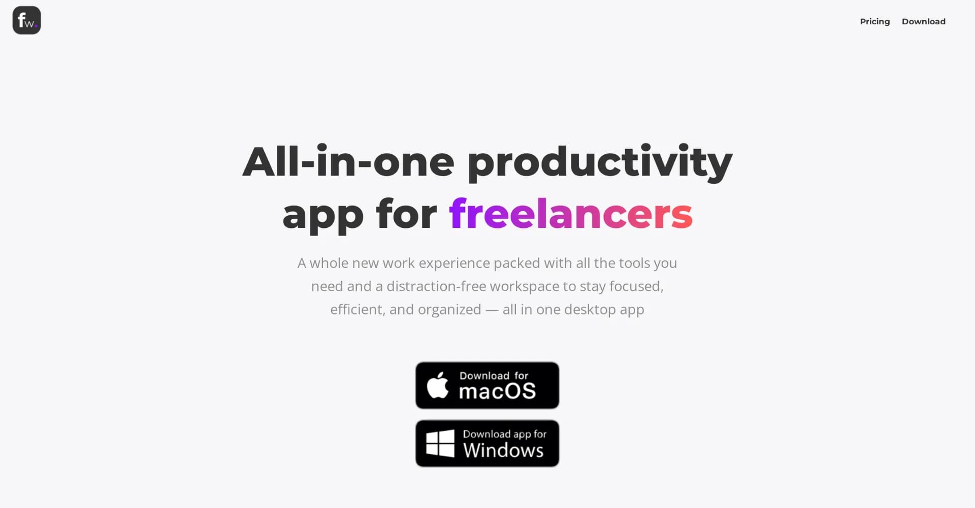 Floutwork homepage screenshot — Boost freelancer productivity with an all-in-one work system