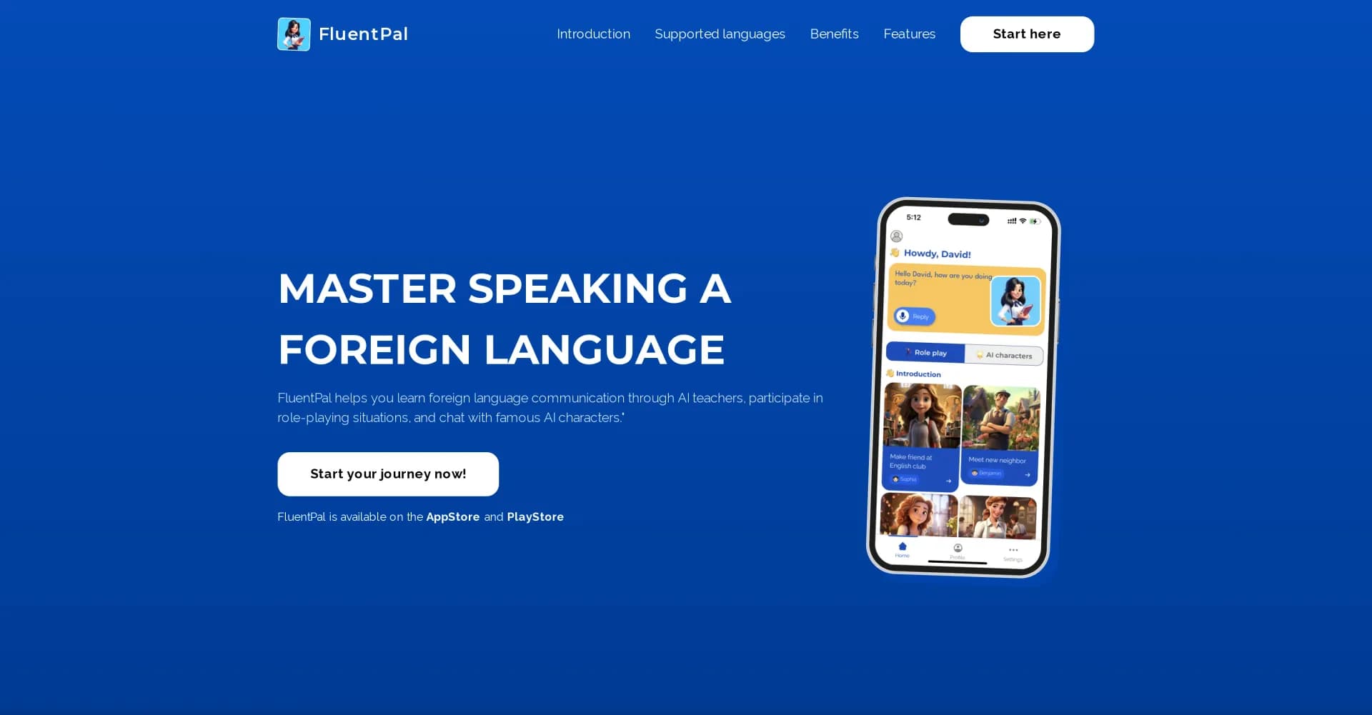 Fluentpal homepage screenshot — Master English through AI-powered immersive practice.