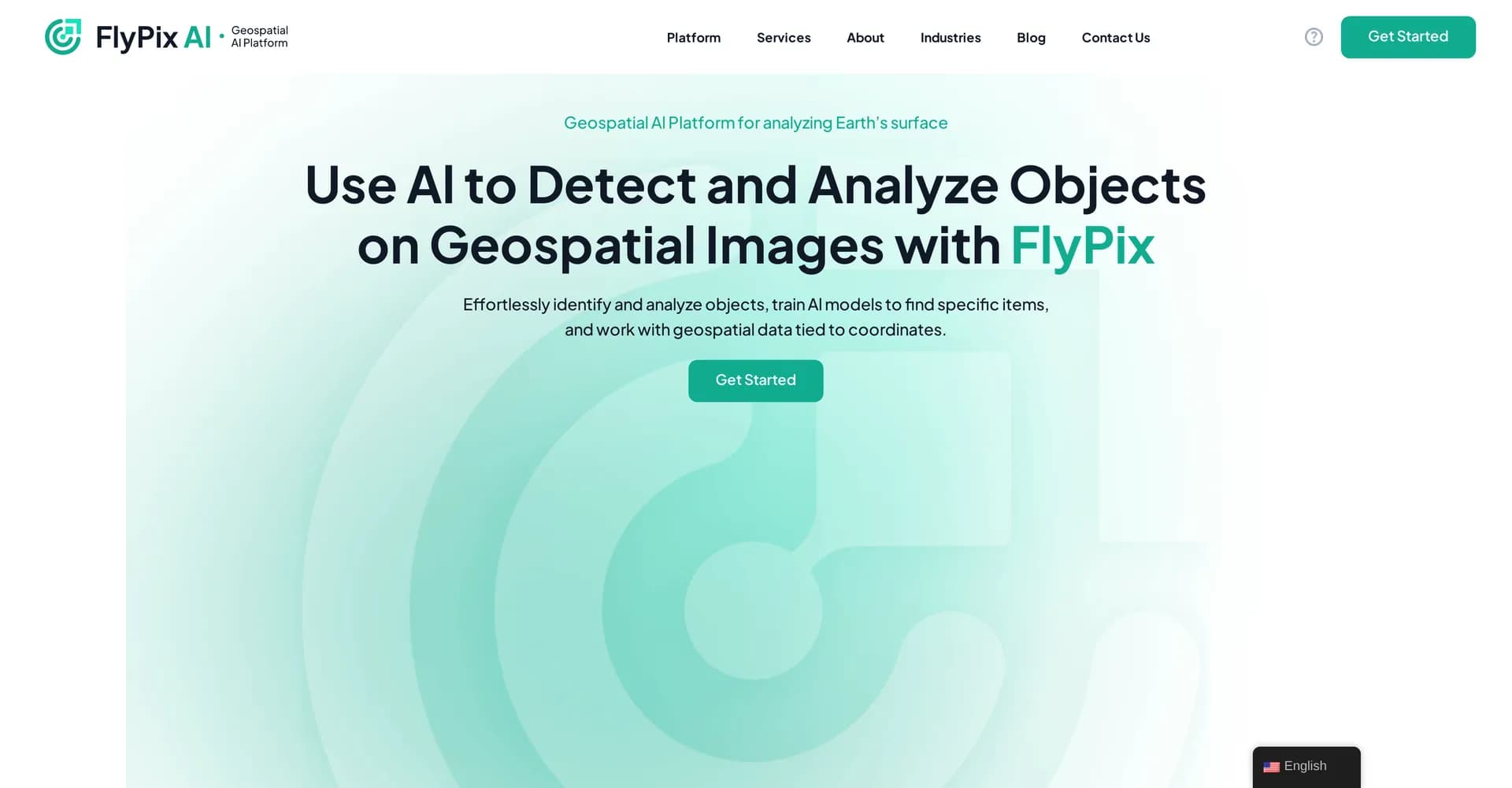 FlyPix homepage screenshot — AI-powered geospatial analysis for Earth's surface