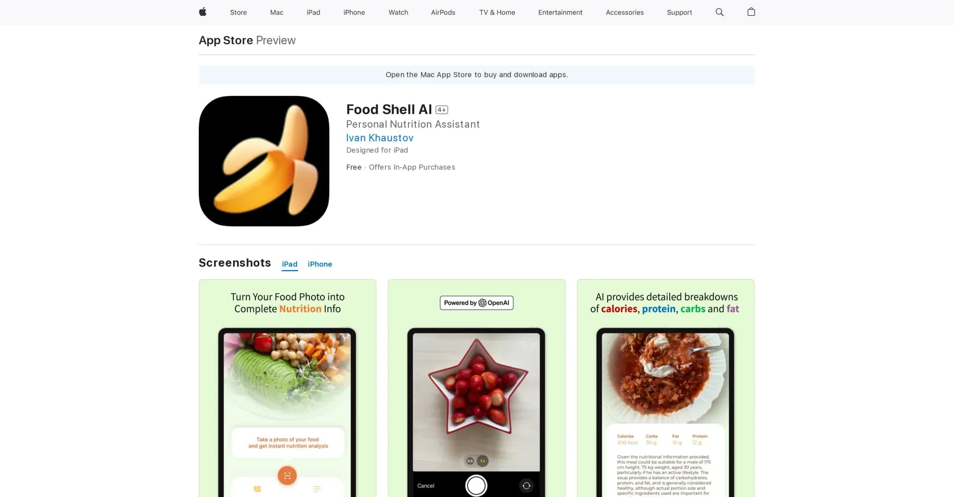 Food Shell AI homepage screenshot — Personal Nutrition Assistant
